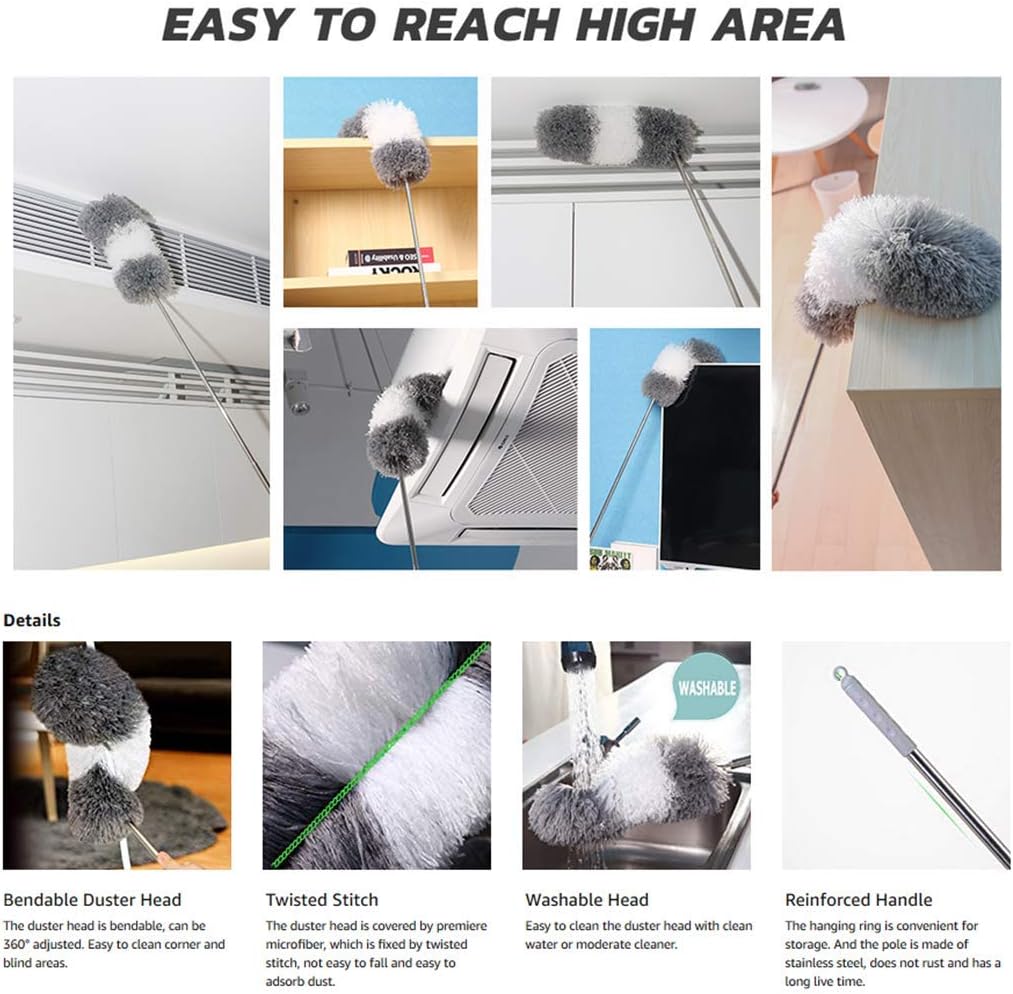 BOOMJOY Microfiber Feather Duster with Extendable Pole, 100