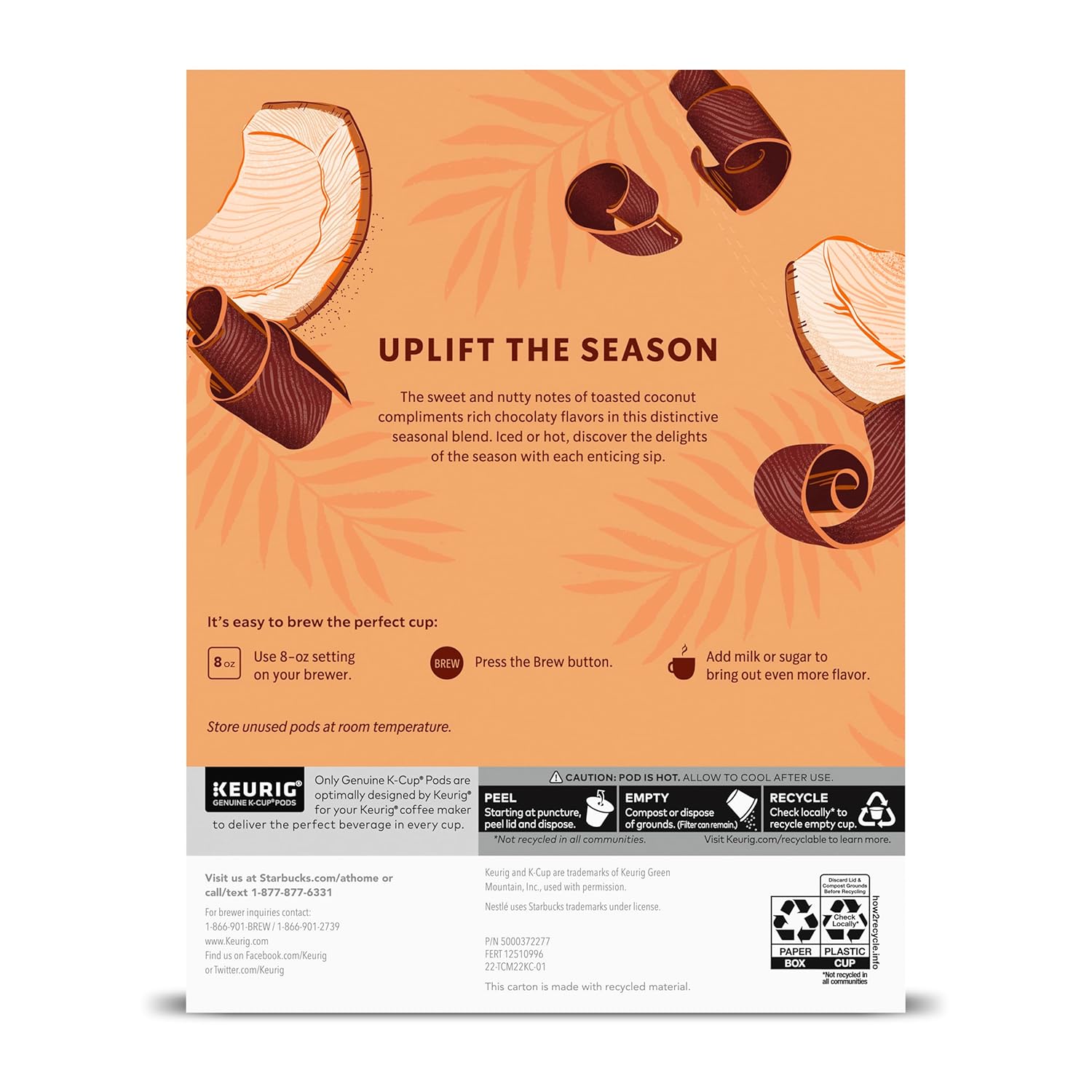 Starbucks K-Cup Coffee Pods, Starbucks Blonde Roast Coffee, Veranda Blend for Keurig Brewers, 100% Arabica, 6 boxes (60 pods total)