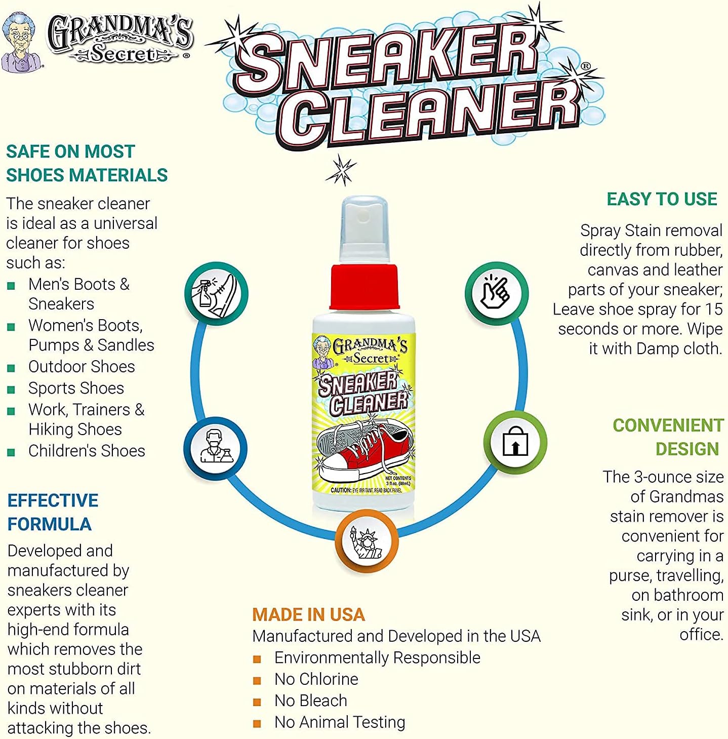 Grandma's Secret Spot Remover Laundry Spray - Chlorine, Bleach and Toxin-Free Fabric Stain Remover for Clothes - Removes Oil, Paint, Blood and Pet Stains - 16 Oz, 2 Pack