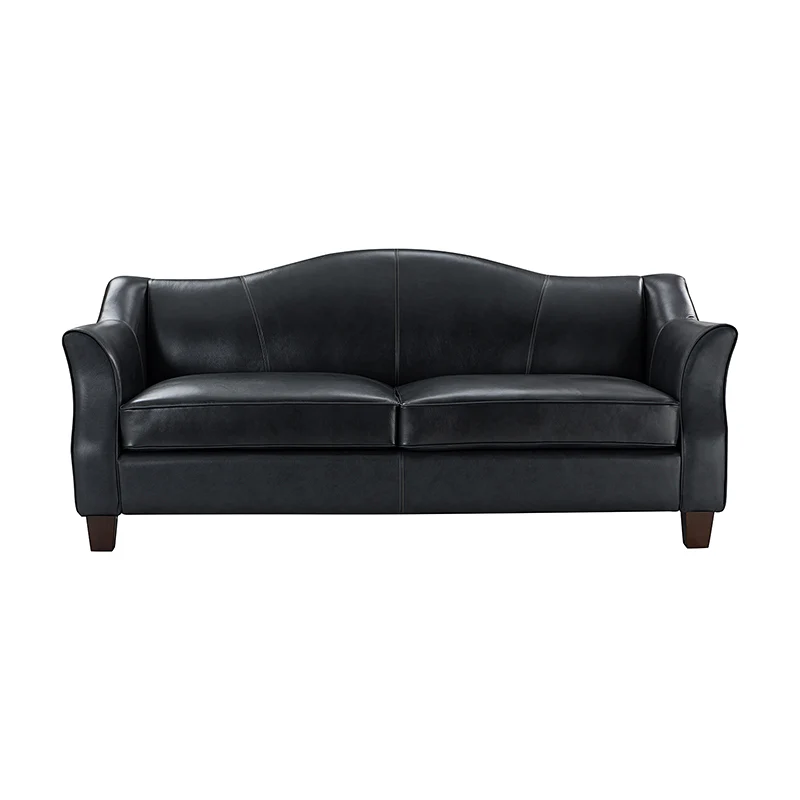 Hugo Traditional Style Curved Genuine Leather Elegant Sofa