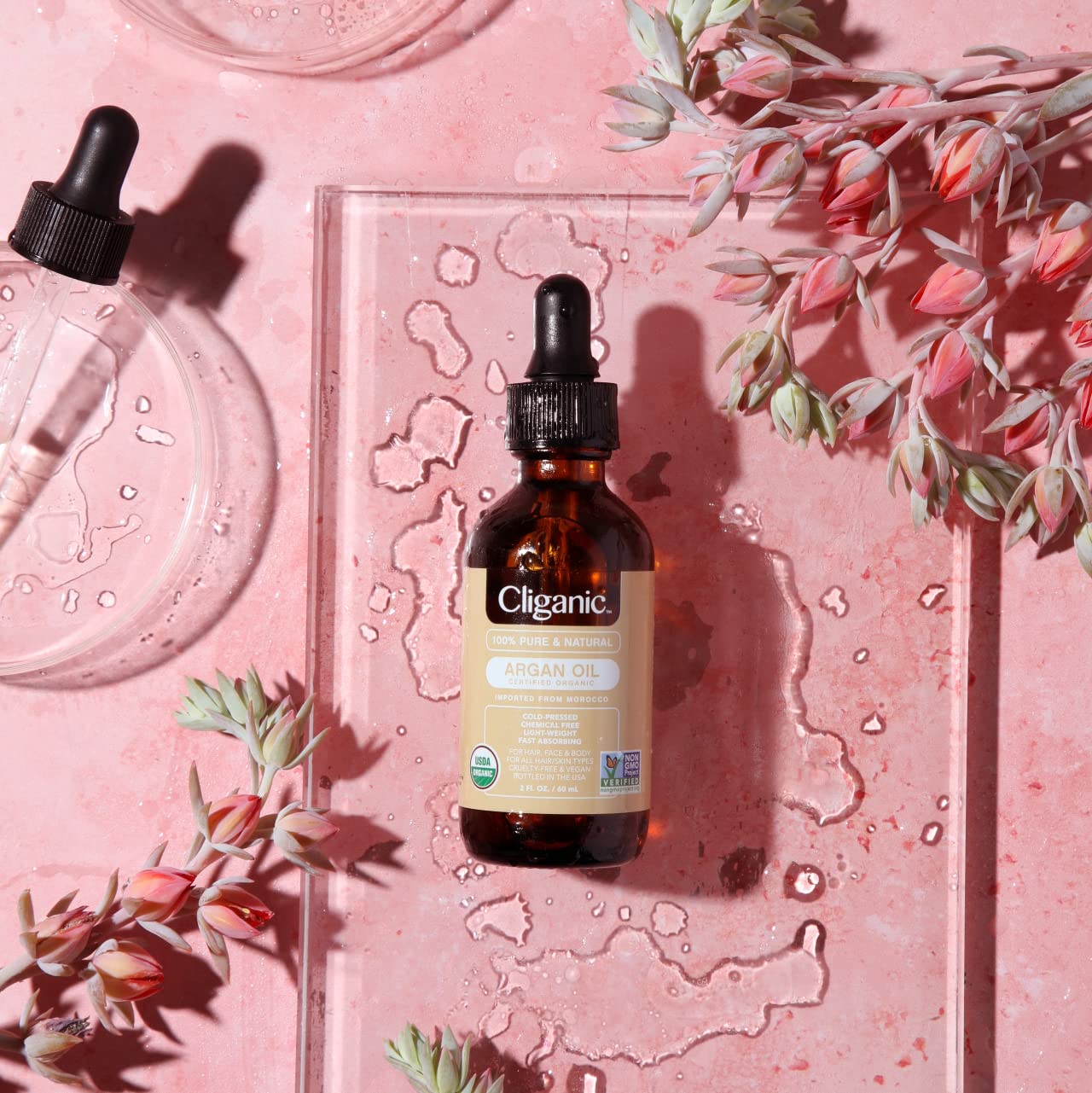 Cliganic Organic Argan Oil, 100% Pure - for Hair, Face & Skin | Cold Pressed Carrier Oil