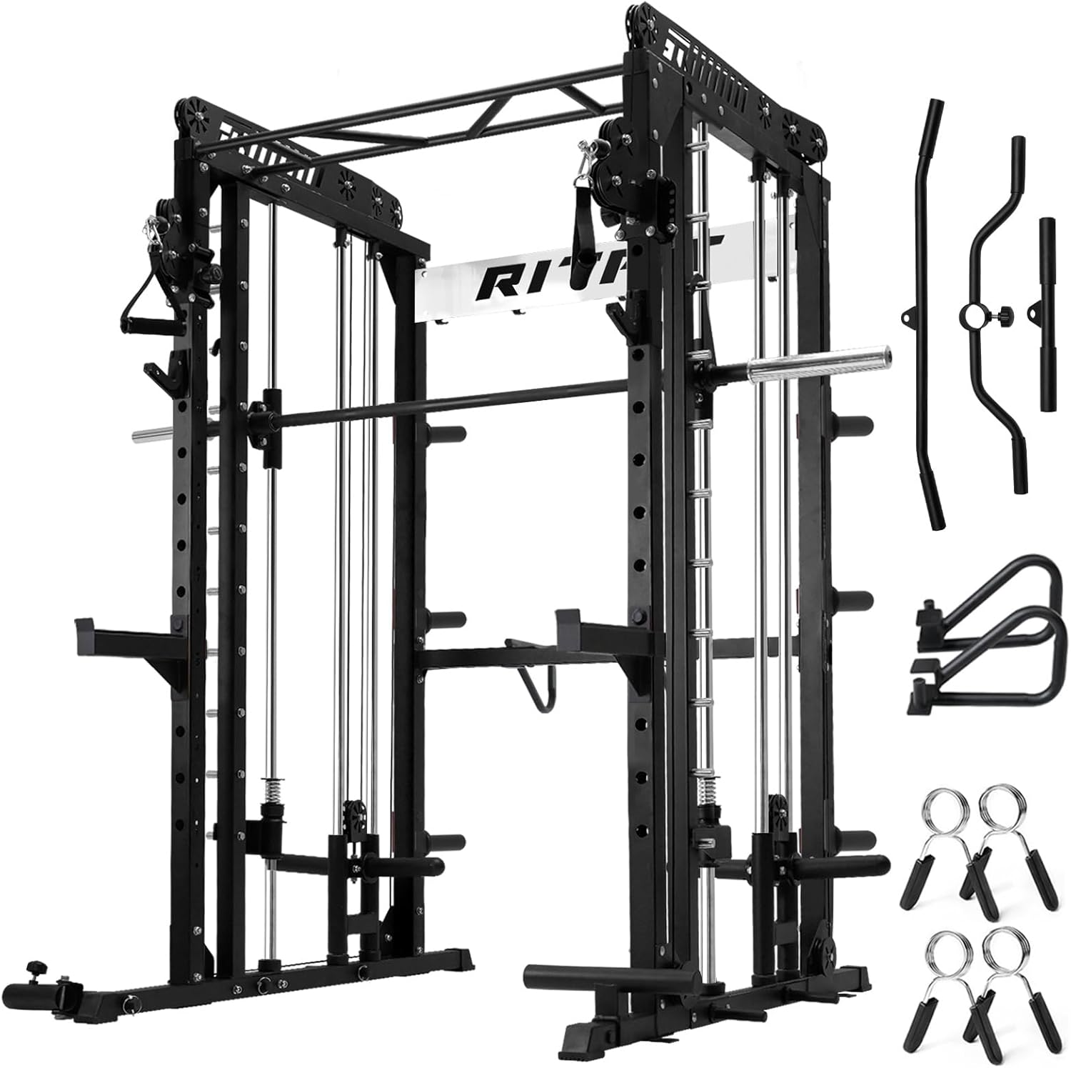 RitFit M1 & M1 Pro Smith Machine with Cable Crossover System, Multi-Function Squat Rack Power Cage for Home Gym, Power Rack and Packages