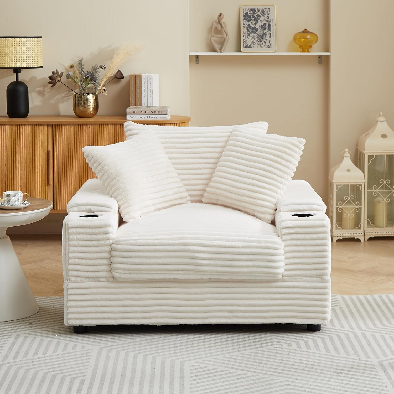 Williams Sonoma Eafurn Oversized Chaise Lounge Sofa Chair with Movable Ottoman, 43.3