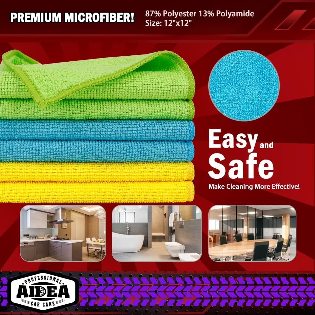 AIDEA Microfiber Cleaning Cloths-50PK, Microfiber Towels for Cars, Premium All-Purpose Car Cloth, Dusting Cloth Cleaning Rags, Absorbent Microfiber Cloth for SUVs, House, Kitchen, Window-12×12
