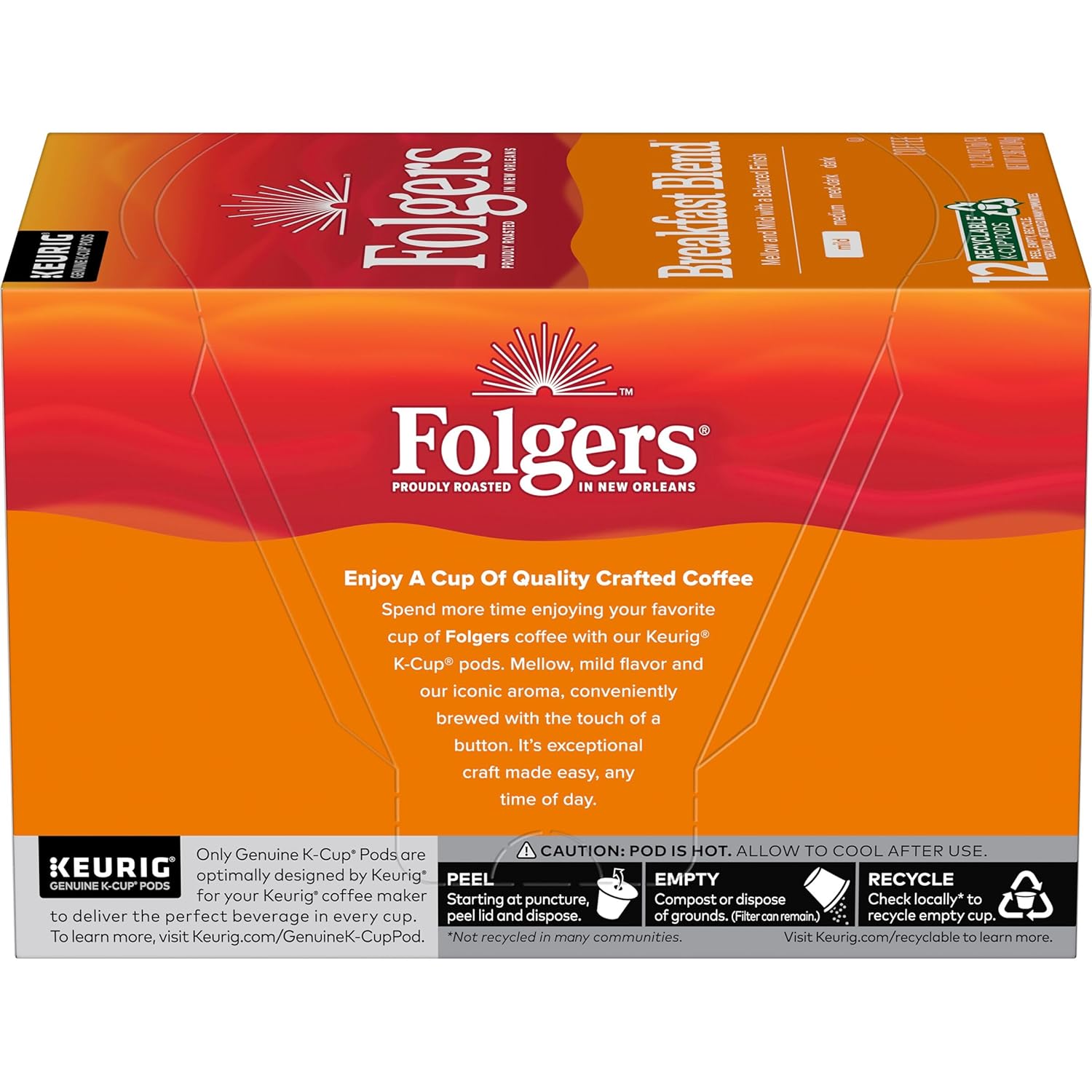 Folgers Classic Roast Medium Roast Coffee, 72 Keurig K-Cup Pods