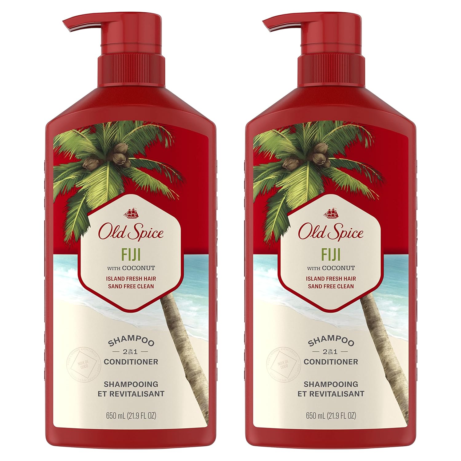 Old Spice Fiji 2-in-1 Shampoo and Conditioner Set for Men, Coconut & Tropical Wood Scent, Get Up To 80% Fuller-Looking Hair, Barbershop Quality, Fresh & Clean Hair, 21.9 Fl Oz Each, 2 Pack