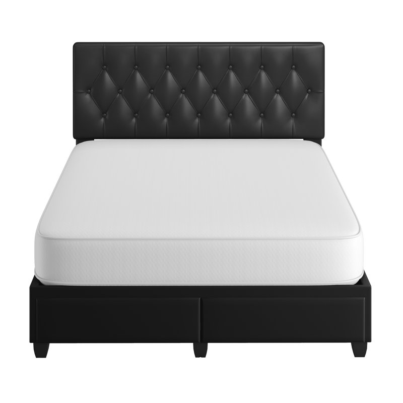 Verona Faux Leather Upholstered Tufted Platform Storage Bed Frame - Black
