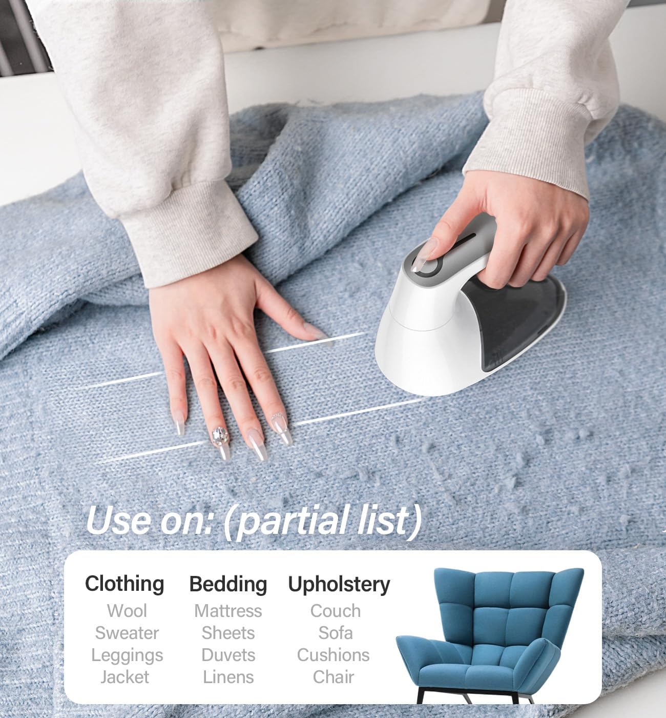 Bymore Fabric Shaver, Lint Shaver, Lint Remover Defuzzer Sweater Shaver for Clothes and Furniture(6-Leaf Blades,65mm Mesh,2 Blades Extra)