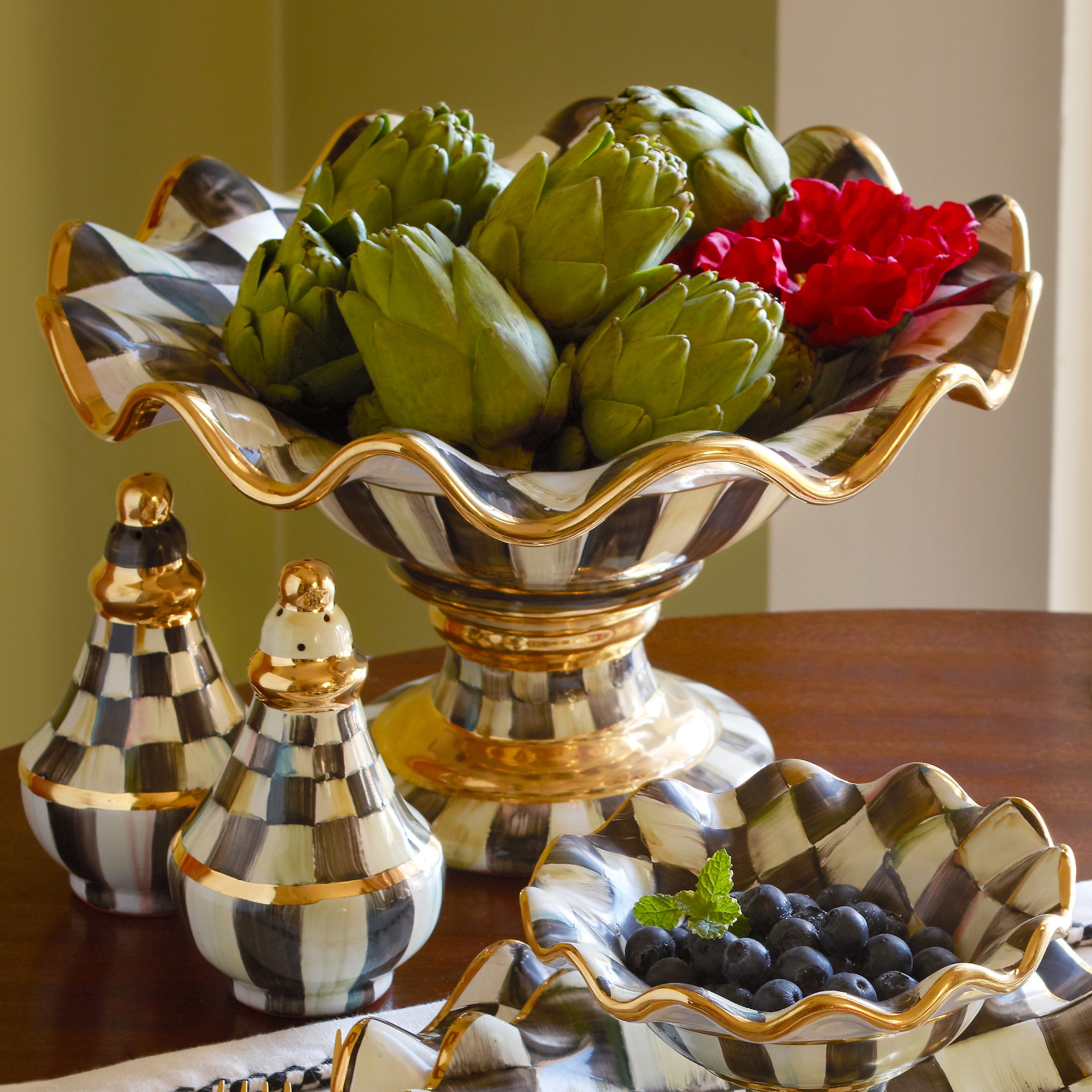 MacKenzie-Childs Courtly Check Ceramic Compote
