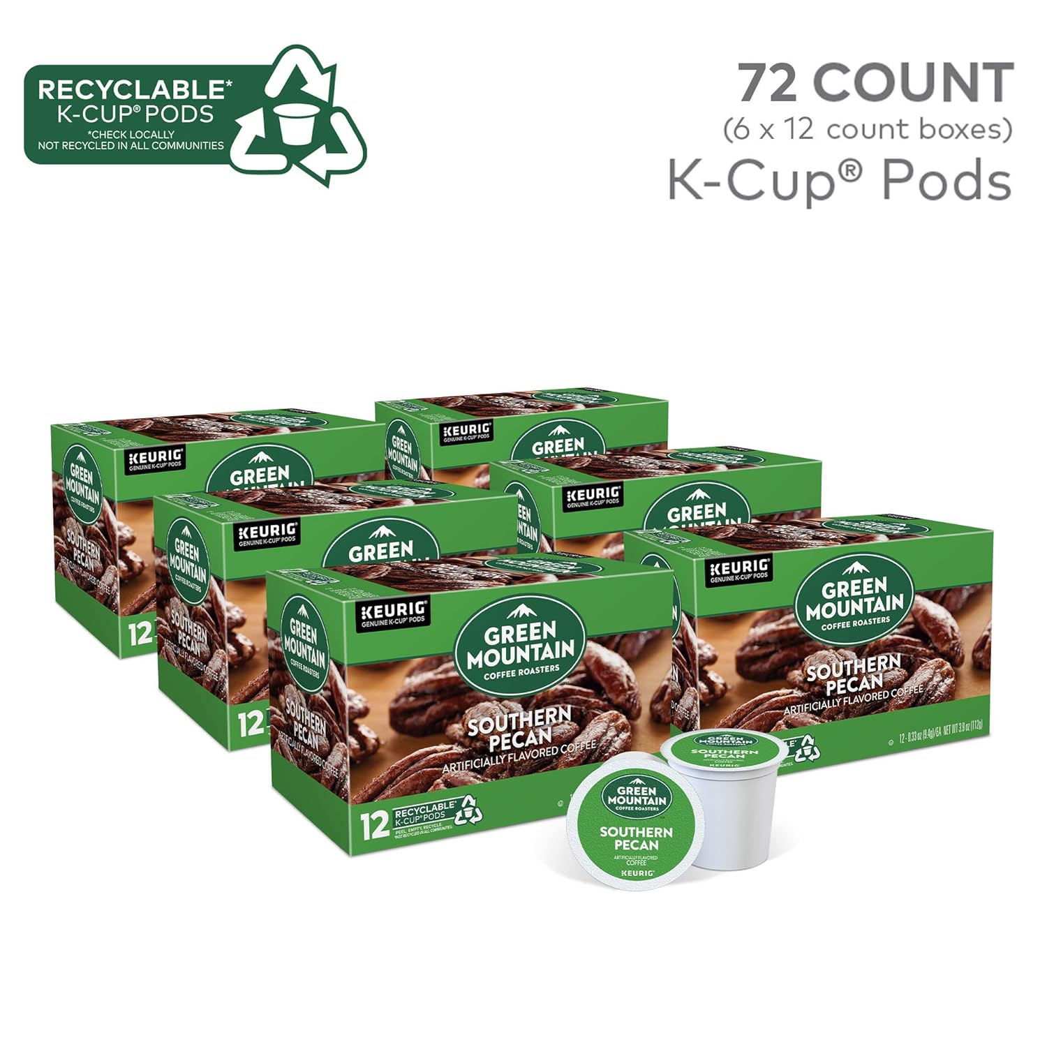 Green Mountain Coffee Roasters Caramel Vanilla Cream Keurig Single-Serve K-Cup pods, Light Roast Coffee, 72 Count (6 Packs of 12)