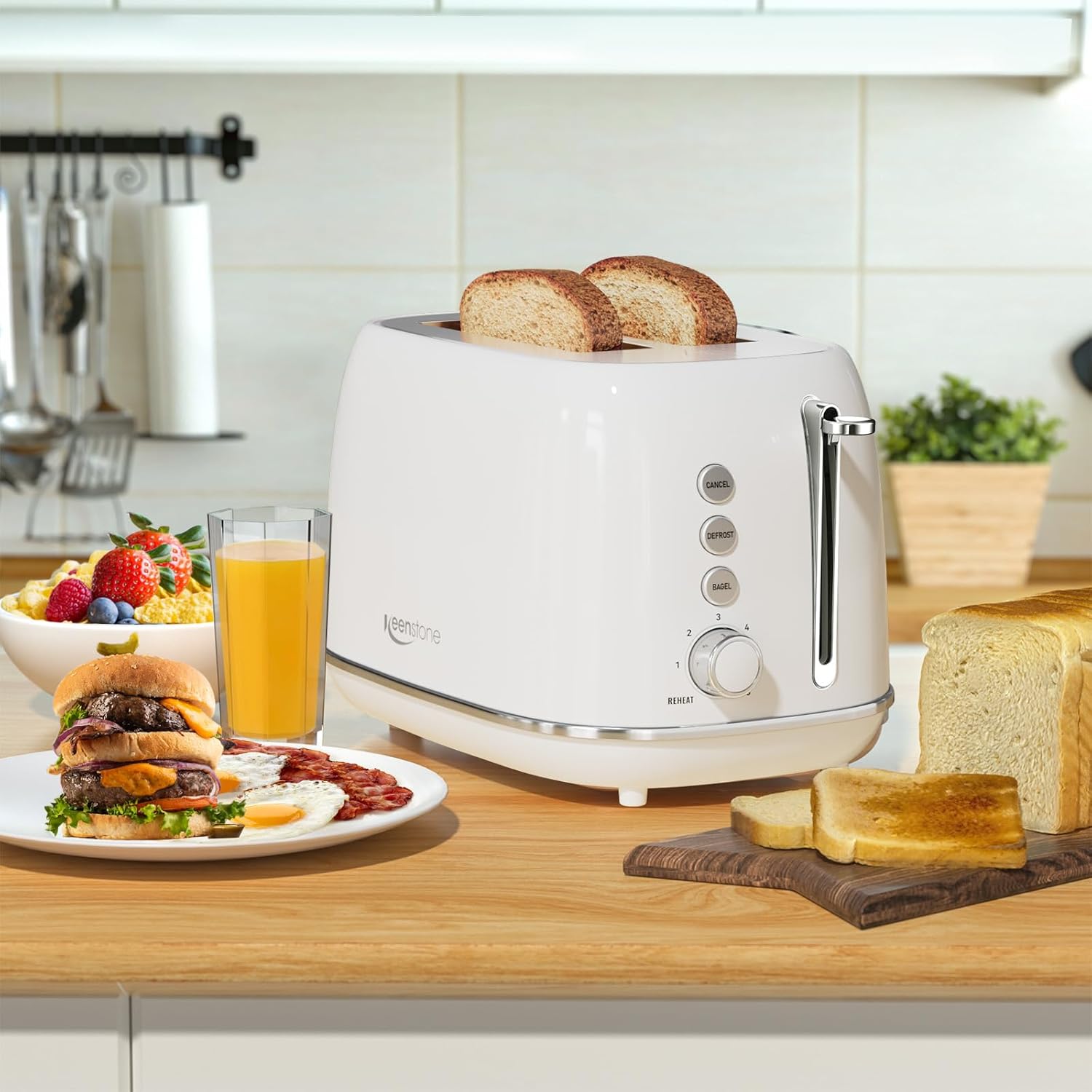 2 Slice Stainless Steel Toaster Retro with 6 Bread Shade Settings, Bagel, Cancel, Defrost Function, 2 Slice Toaster with Extra Wide Slot, Removable Crumb Tray, White