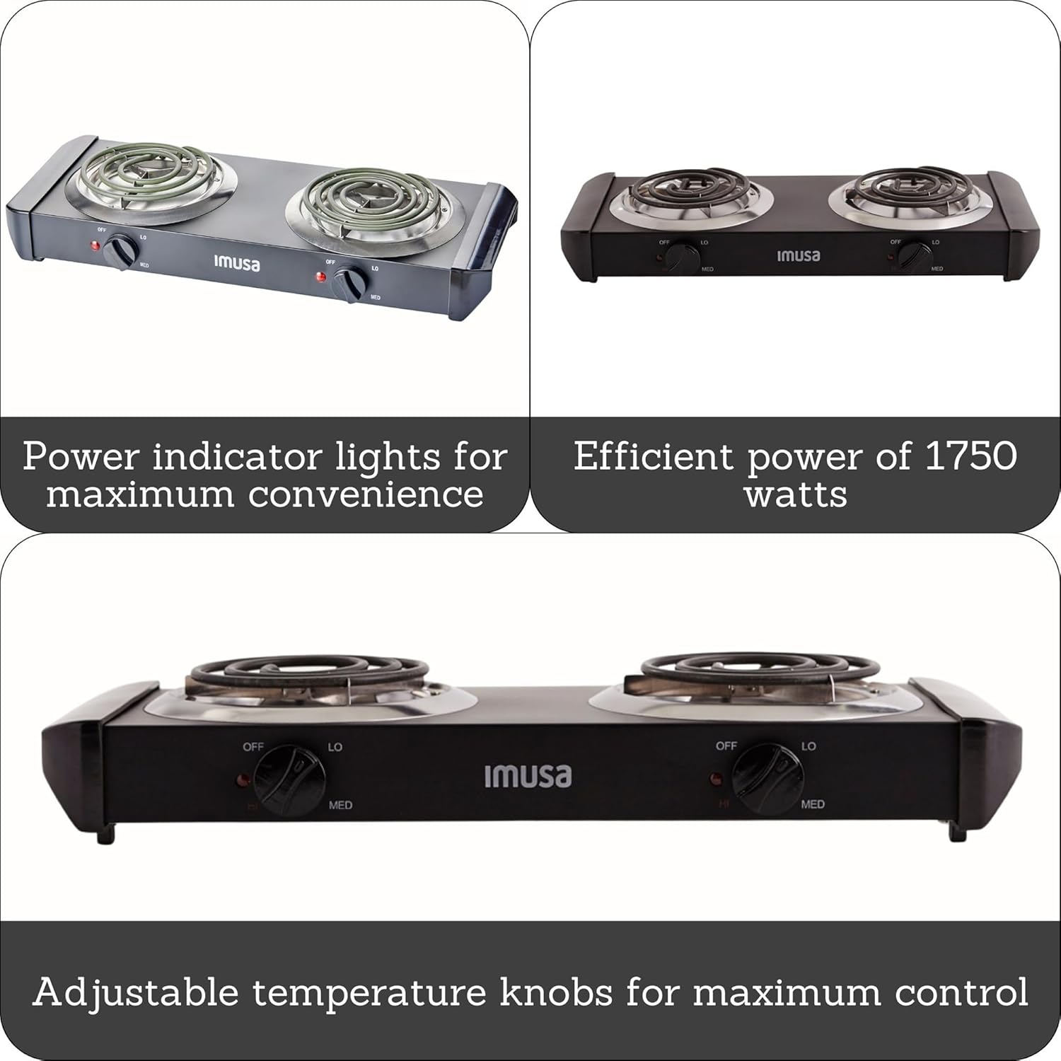 IMUSA USA GAU-80305 Electric Single Burner 1100-Watts, Black