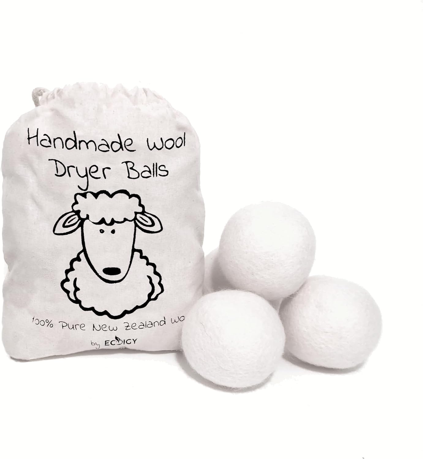 Wool Dryer Balls XL 6-Pack - 100% Pure New Zealand Wool, Ecoigy Natural Fabric Softener, Reduces Wrinkles & Drying Time, Ideal for Essential Oils, Dryer Sheets Alternative,Dryer Balls Laundry Reusable