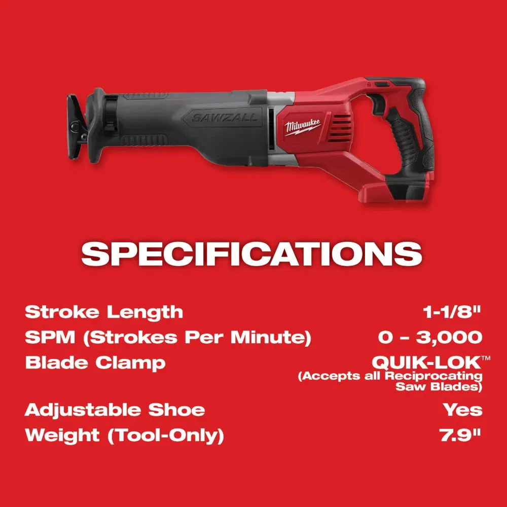 Milwaukee 2621-20 M18 18V 18-Inch SAWZALL Reciprocating Saw - Bare Tool