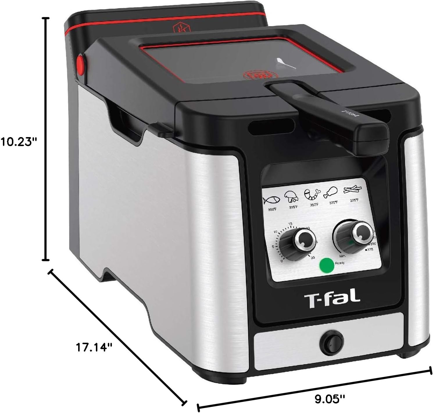 T-fal 3.5L Stainless Steel Deep Fryer with Basket, 1700W, Oil Filtration, Temp Control, Digital Timer, Dishwasher Safe Parts