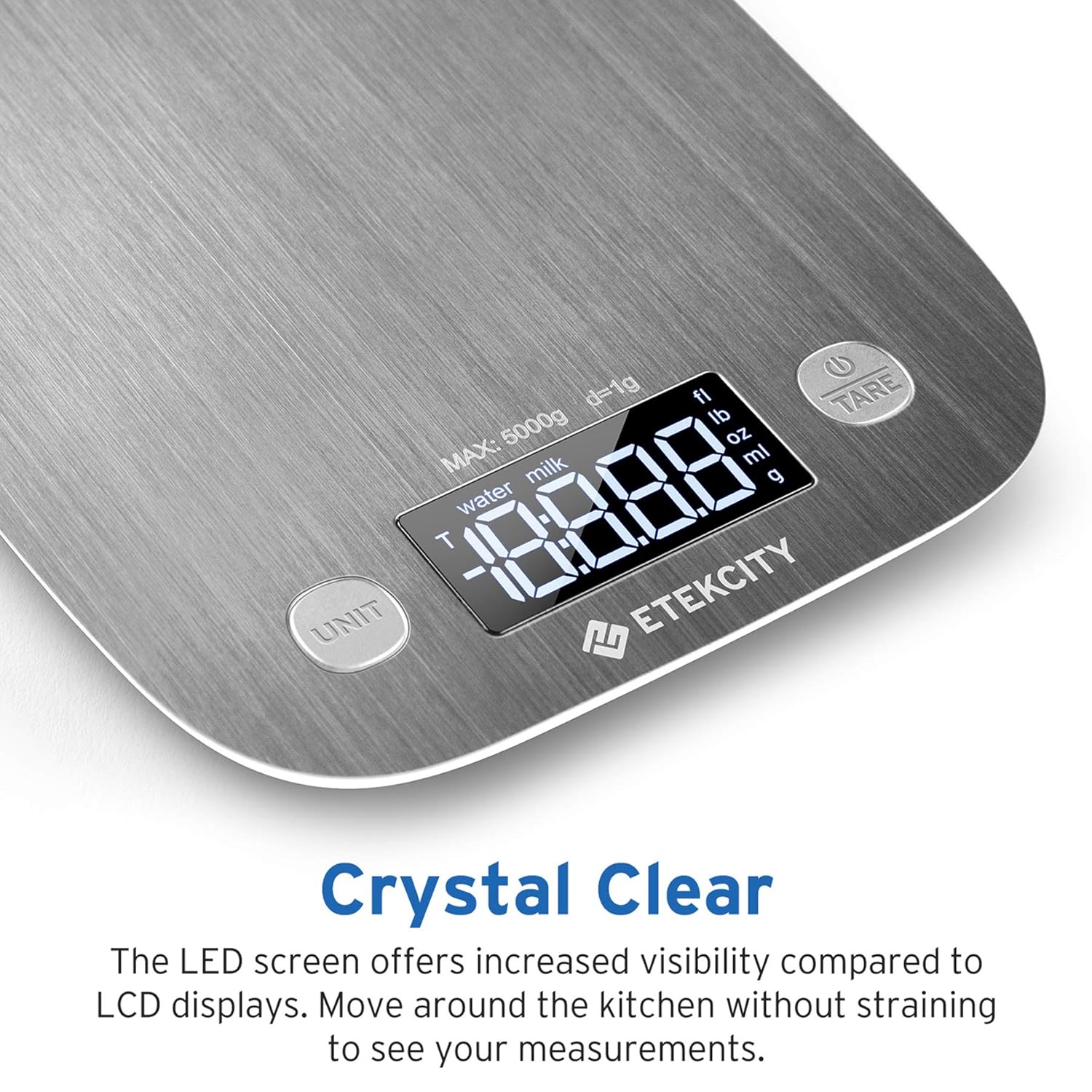Etekcity Food Kitchen Scale, Digital Grams and Ounces for Weight Loss, Baking, Cooking, Keto and Meal Prep, LCD Display, Medium, 304 Stainless Steel