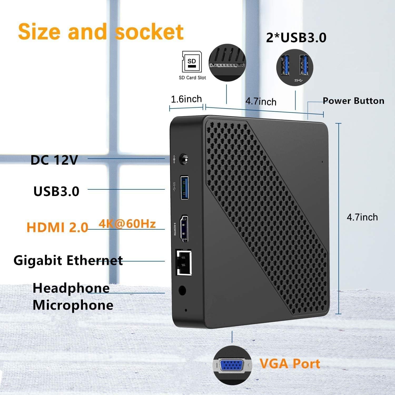 COOFUN Z83-W Mini PC, Atom x5-Z8350 Processor 2GB/32GB 1000Mbps LAN 2.4/5.8G Dual Band WiFi BT 4.0 with HDMI and VGA Ports, Windows 10,Fanless Computer