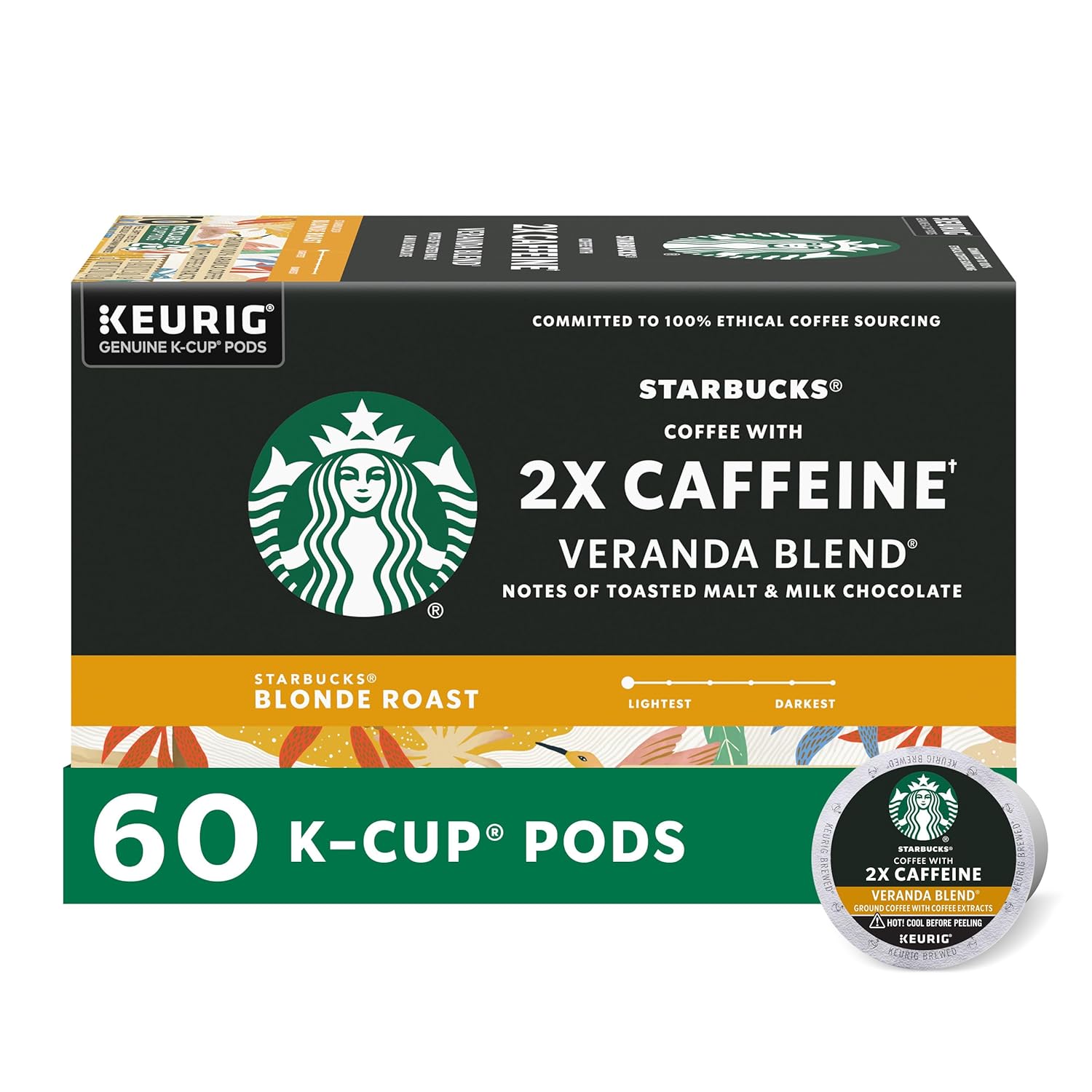Starbucks K-Cup Coffee Pods, Starbucks Blonde Roast Coffee, Veranda Blend for Keurig Brewers, 100% Arabica, 6 boxes (60 pods total)