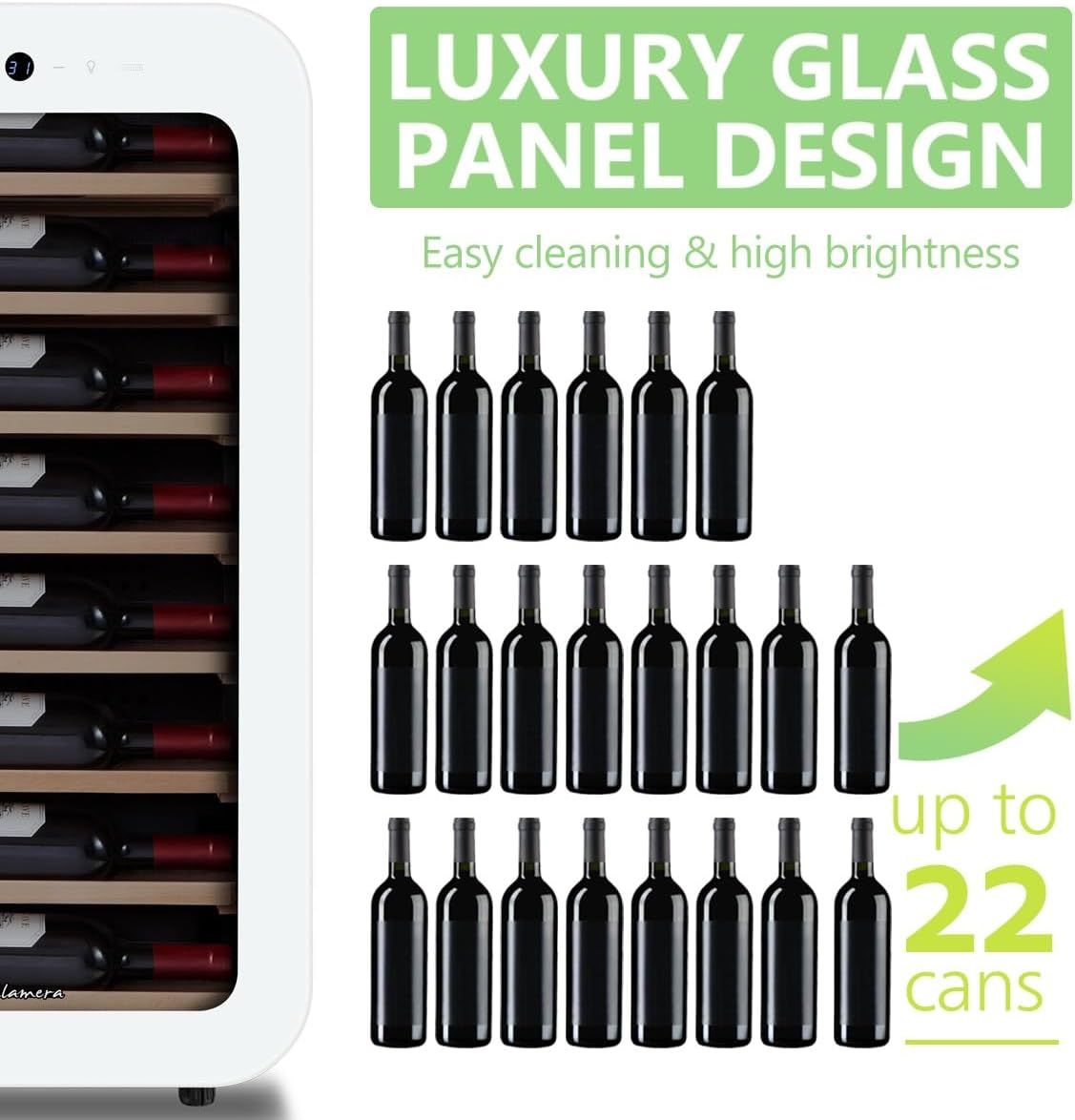 Kalamera 24 inch Wine Cooler, 46 Bottle - Dual Zone Built-in or Freestanding Fridge with Stainless Steel Reversible Glass Door, for Home, Kitchen, or Office.