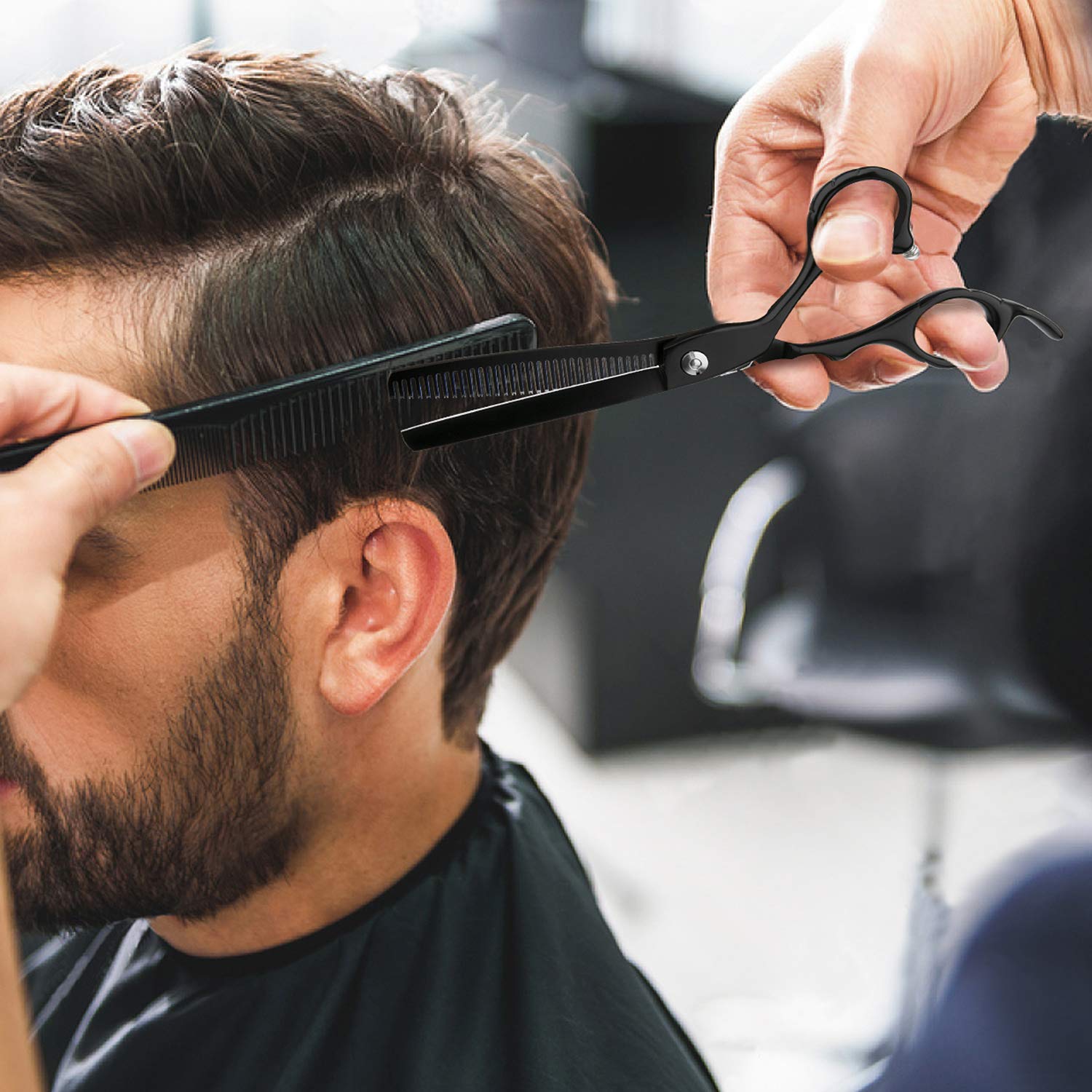 Hair Cutting Scissors Professional Home Haircutting Barber/Salon Thinning Shears Kit with Comb and Case for Men/Women (Silver)