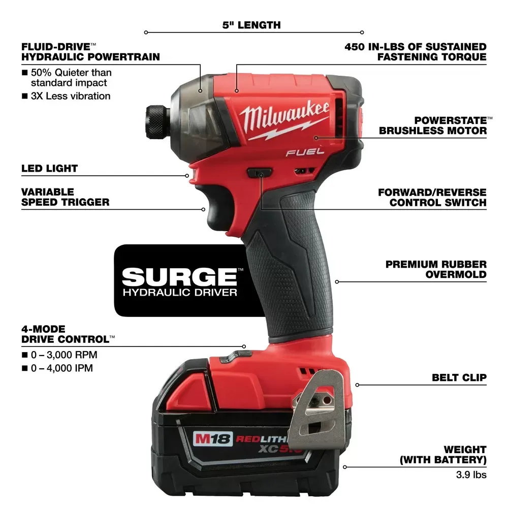 Milwaukee Pre-Sale 2760-22 M18 FUEL 18V 1/4 in. Hex Hydraulic Impact Driver Tool Kit