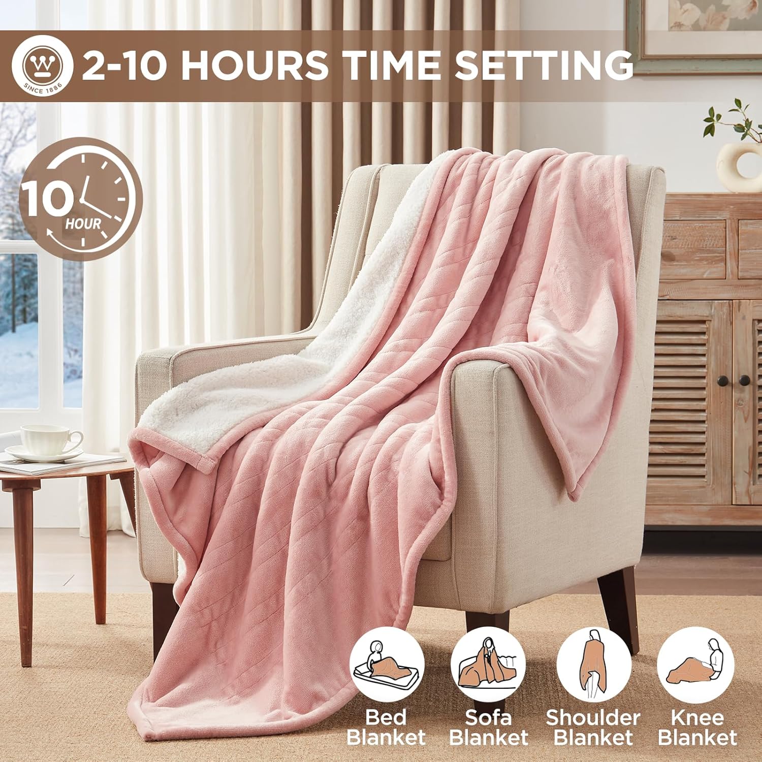 Westinghouse Heated Throw Blanket, Soft Flannel to Sherpa Electric Throw with 6 Heating Levels, 2-10 Hours Time Settings, Fast Heating, Machine Washable 50x60 Inch, Charcoal
