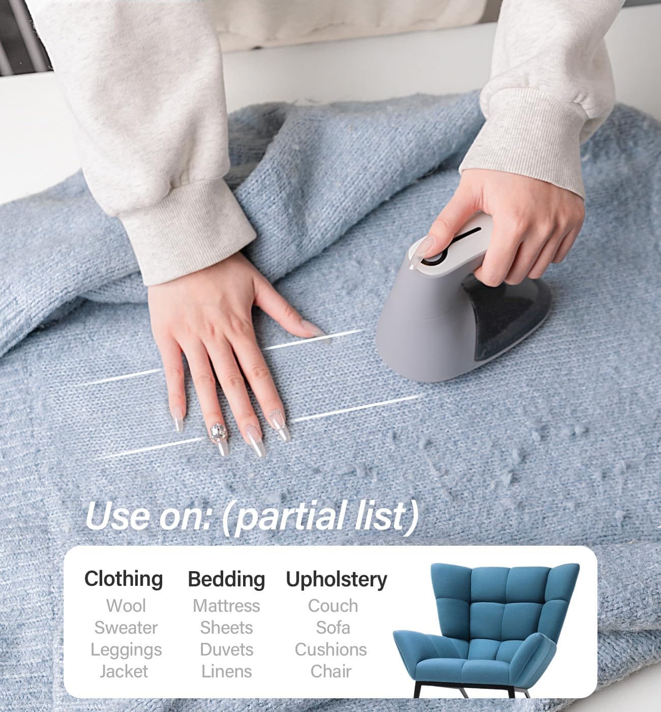 Bymore Fabric Shaver, Lint Shaver, Lint Remover Defuzzer Sweater Shaver for Clothes and Furniture(6-Leaf Blades,65mm Mesh,2 Blades Extra)