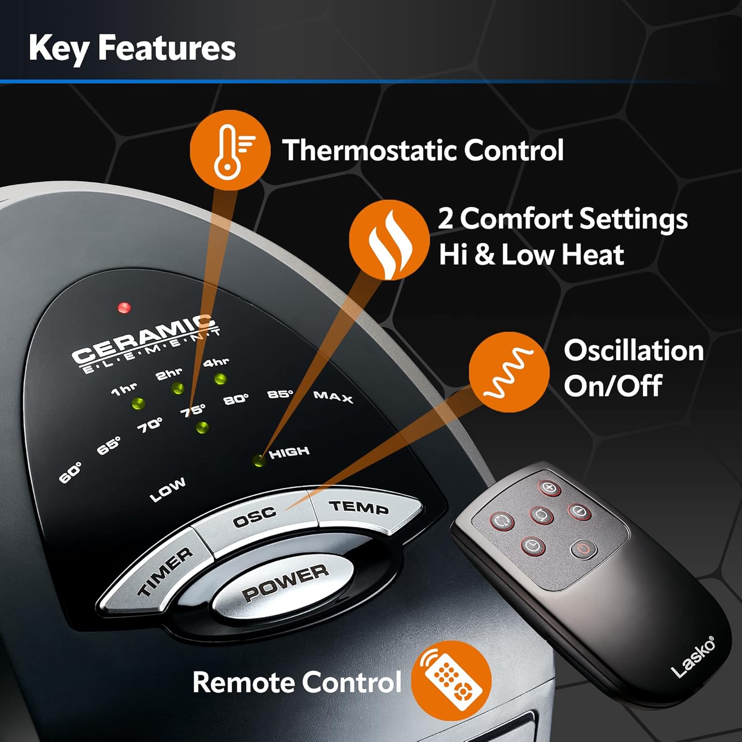 Lasko Oscillating Digital Ceramic Tower Heater for Home with Adjustable Thermostat, Timer and Remote Control, 23 Inches, 1500W, Silver, 755320, 8.5″L x 7.25″W x 23″H, Silver