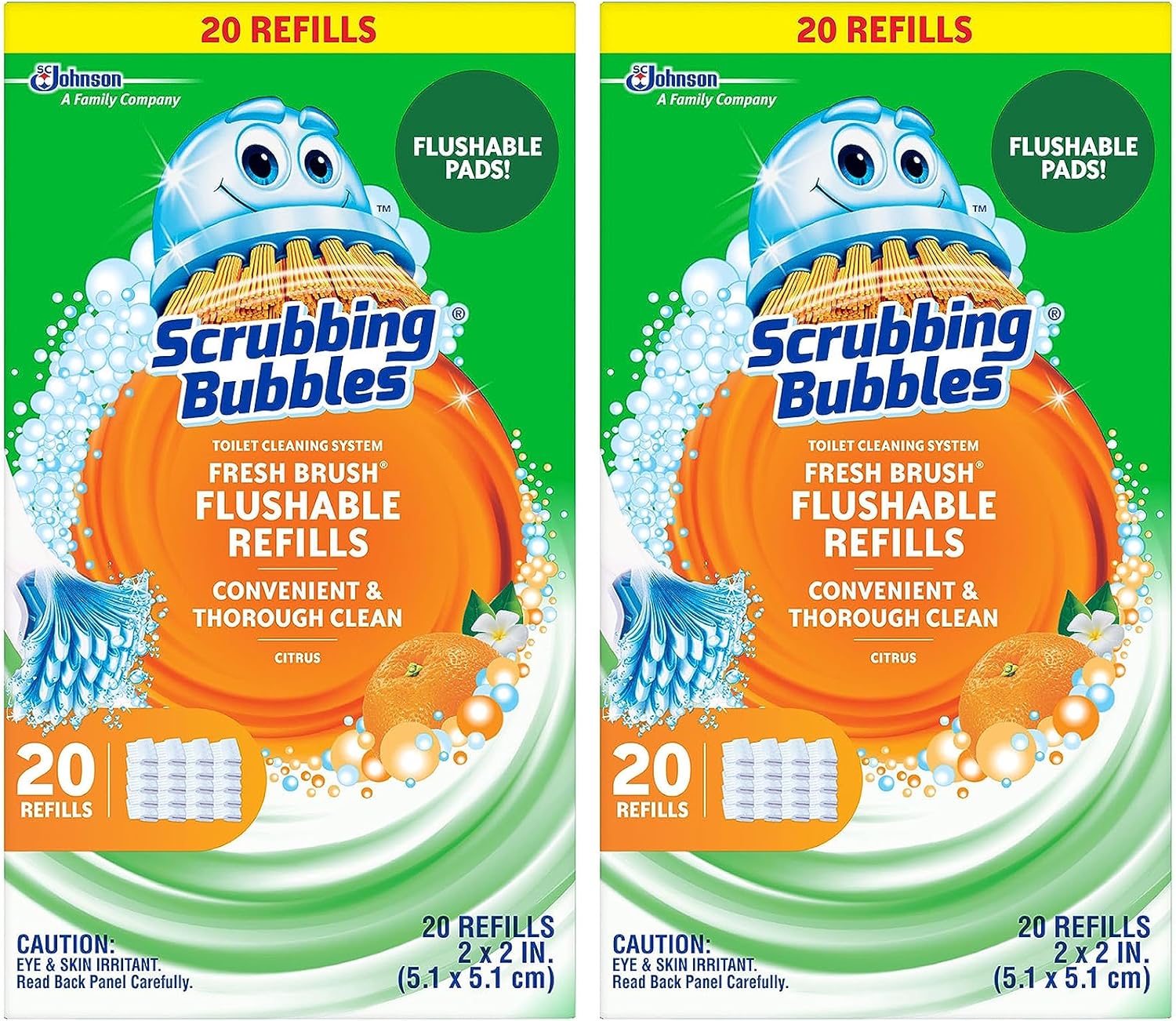 Scrubbing Bubbles Flushable Toilet Wand Refills, Fresh Brush Toilet Cleaner Refill Pads, Cleans Limescale & Fights Odors, Citrus Scent, 20 Count, Pack of 1