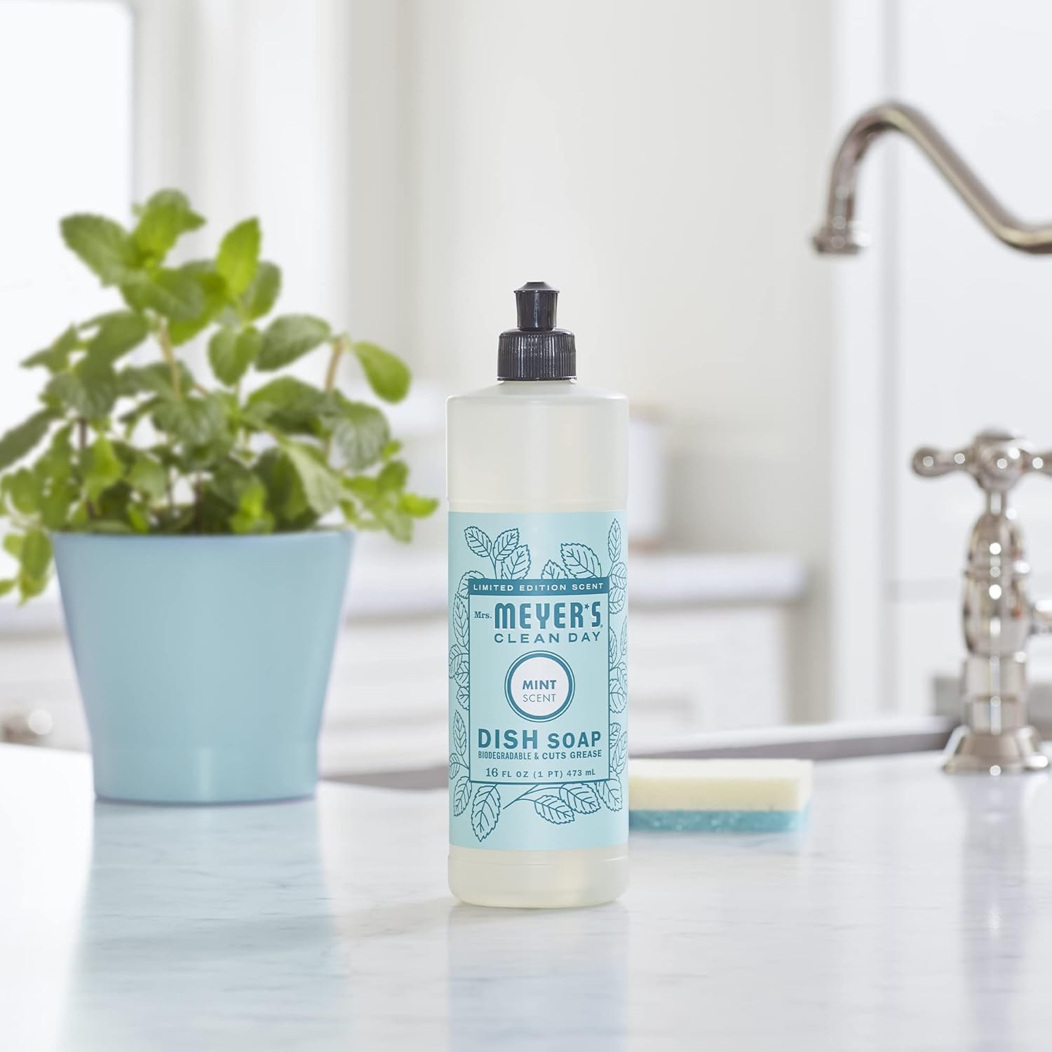 MRS. MEYER'S CLEAN DAY Liquid Dish Soap, Biodegradable Formula, Basil, 16 fl. oz - Pack of 3