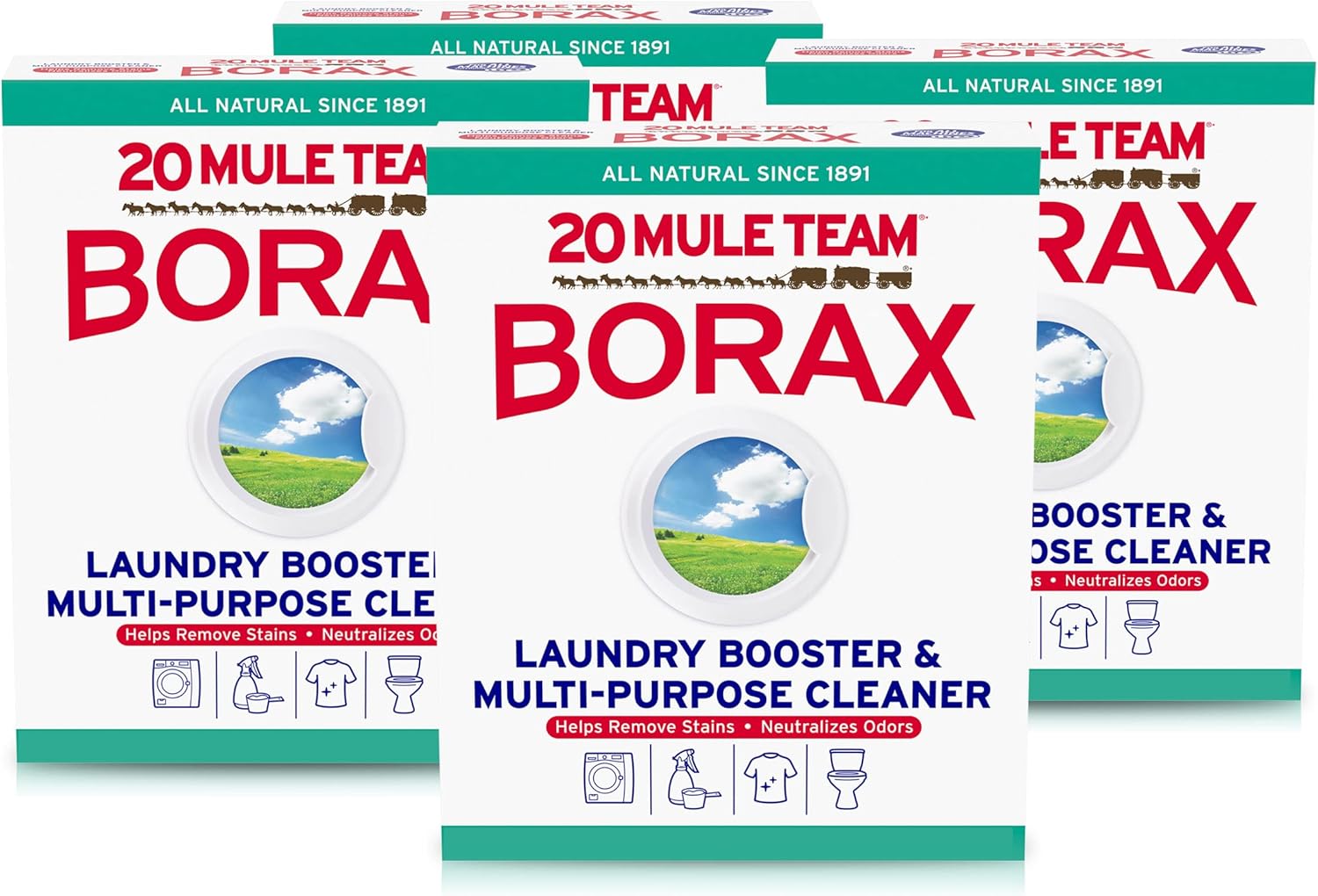 20 Mule Team All Natural Borax Detergent Booster & Multi-Purpose Household Cleaner, 65 Ounce, 4 Count