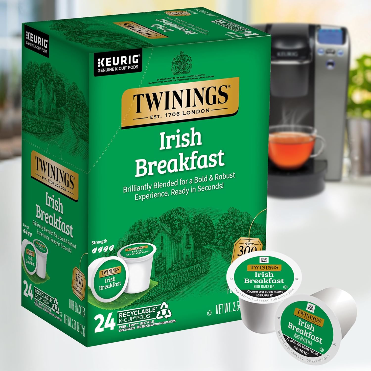 Twinings English Breakfast Black Tea K-Cup Pods for Keurig, 24 Count (Pack of 1), Smooth, Flavourful, Robust, Caffeinated, Enjoy Hot or Iced | Packaging May Vary