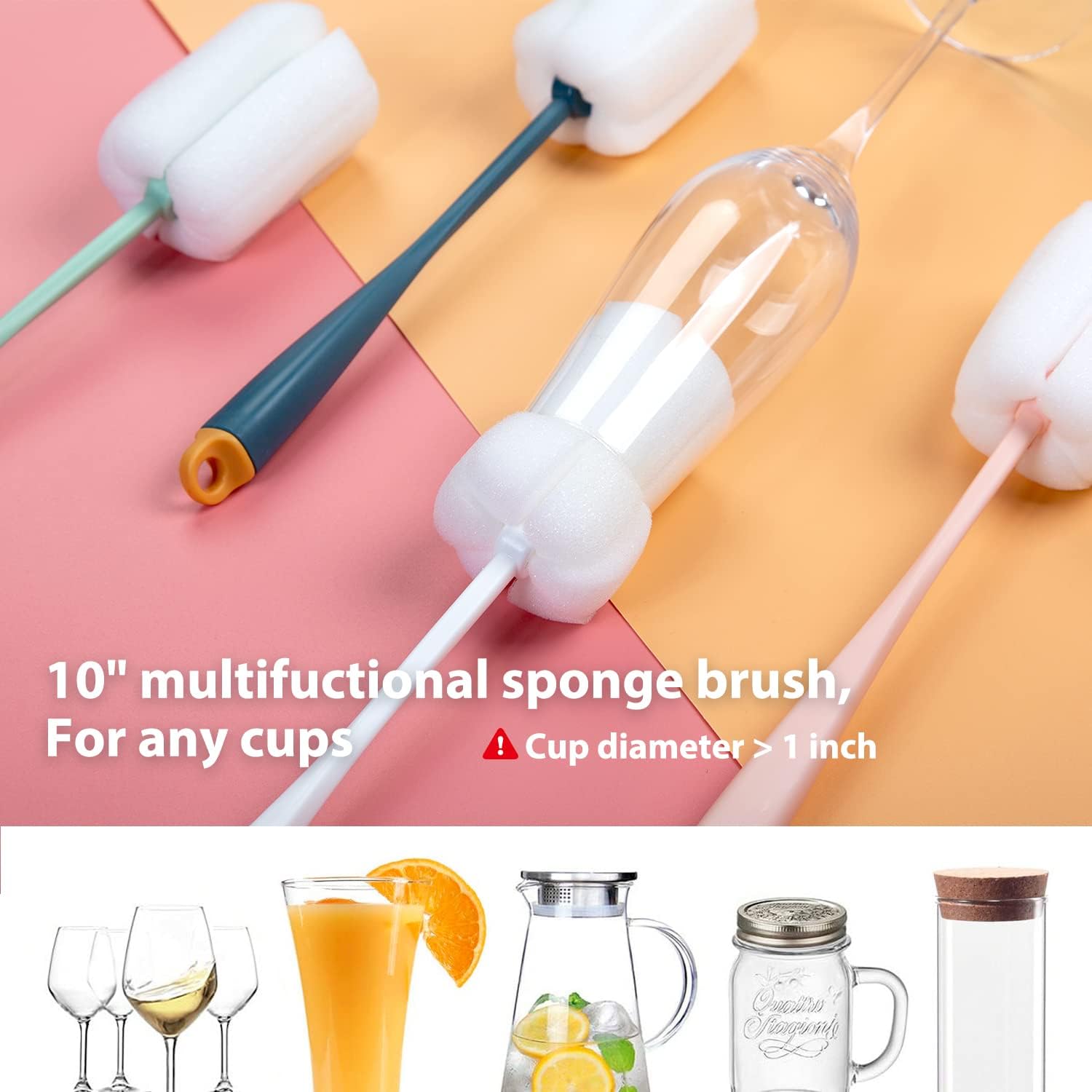 Holikme 8 Pack Bottle Brush Cleaning Set, Long Handle Bottle Cleaner for Washing Narrow Neck Beer Bottles Wine Decanter Narrow Cup Pipes Sinks Cup Cover, White