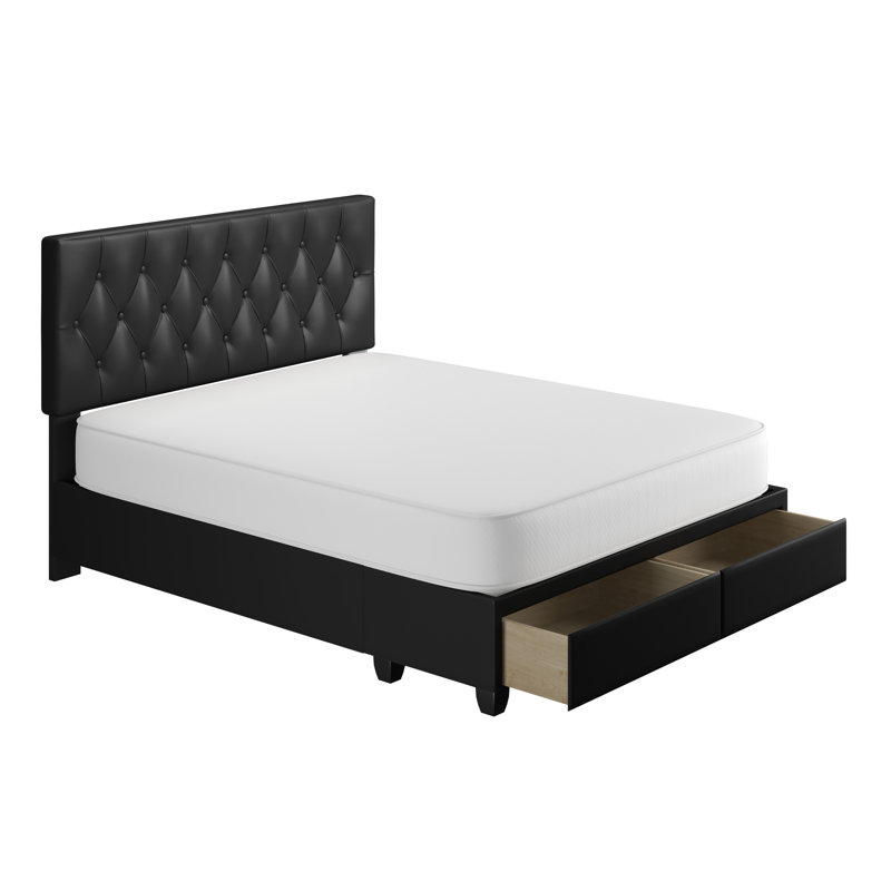 Verona Faux Leather Upholstered Tufted Platform Storage Bed Frame - Black