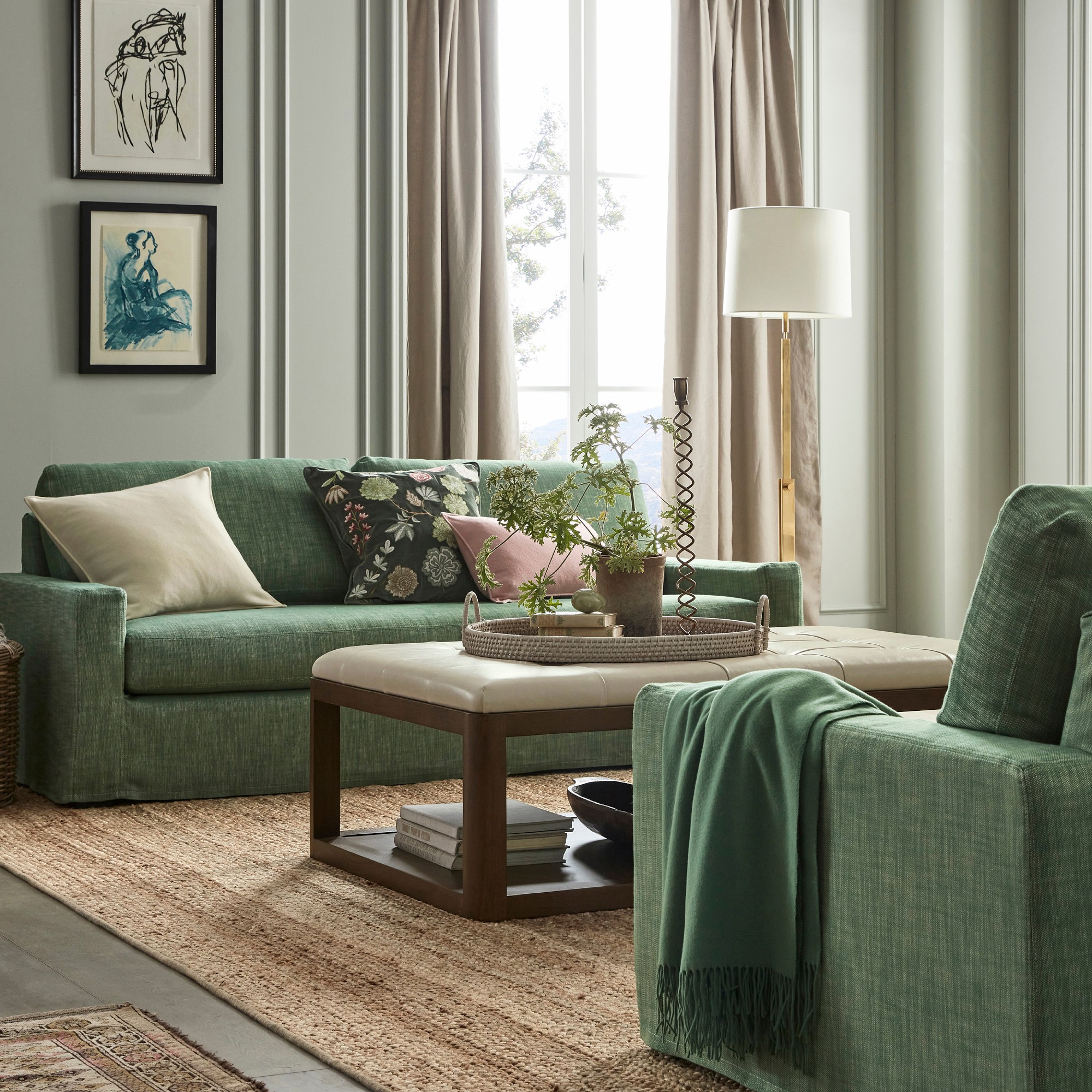 Porte Grid Tufted Rectangular Ottoman (48