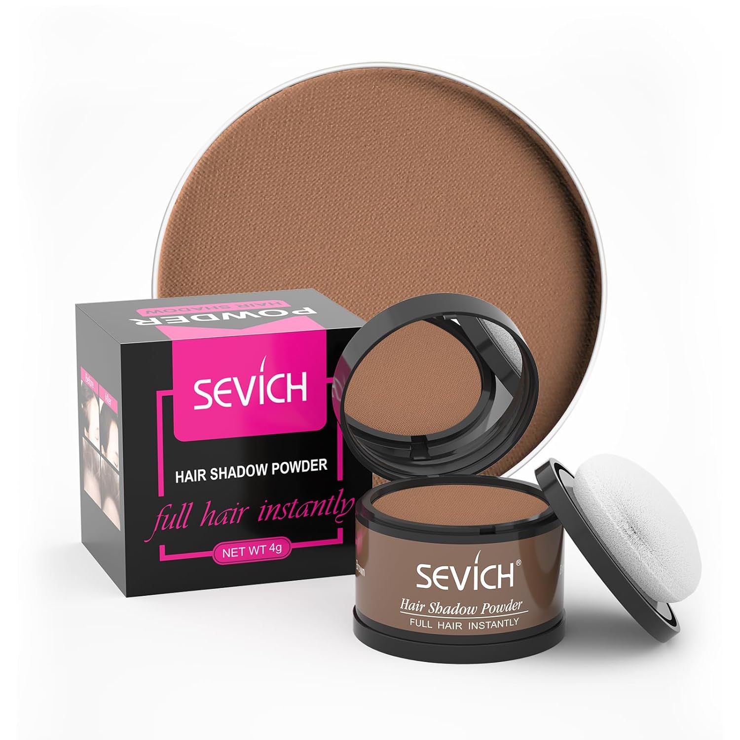 Sevich Hairline Powder，Instantly Conceals Hair Loss, Root Touch up Powder, Hair Shadow Toppers for Women & Men, Touch Up for Thinning Gray Hair, Windproof & Sweatproof, Dark Brown