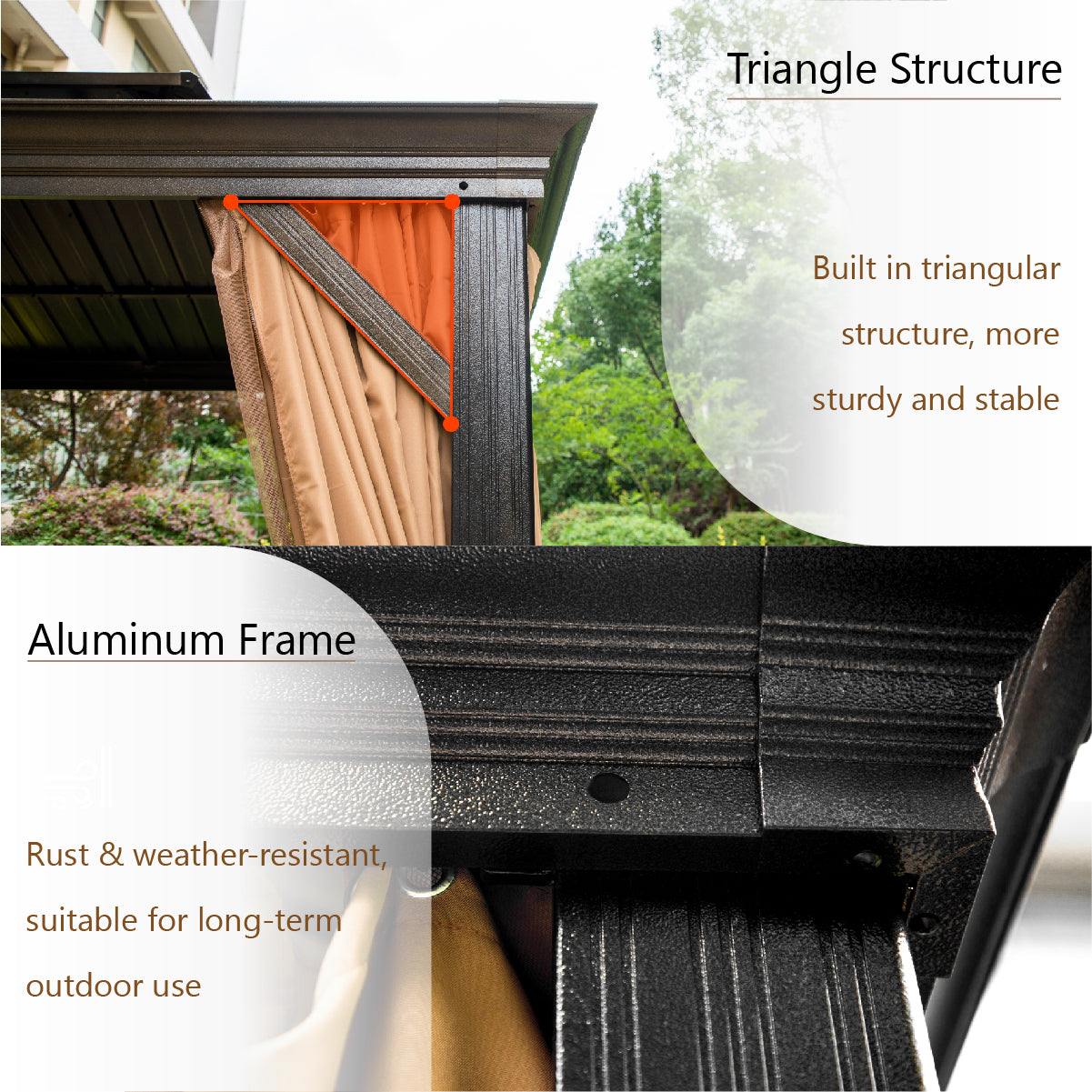 10' X 12' Outdoor Hardtop Gazebo Double Roof Canopy with Curtains and Netting