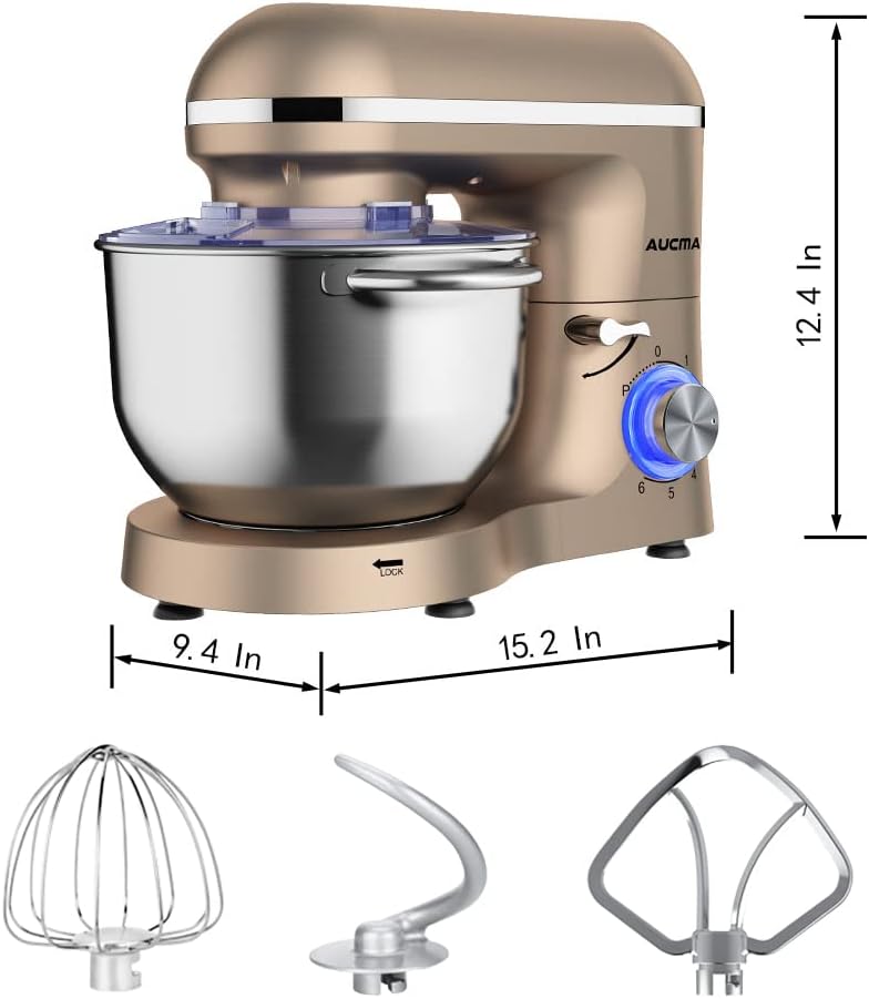 Aucma Stand Mixer,6.5-QT 660W 6-Speed Tilt-Head Food Mixer, Kitchen Electric Mixer with Dough Hook, Wire Whip & Beater (6.5QT, Black)