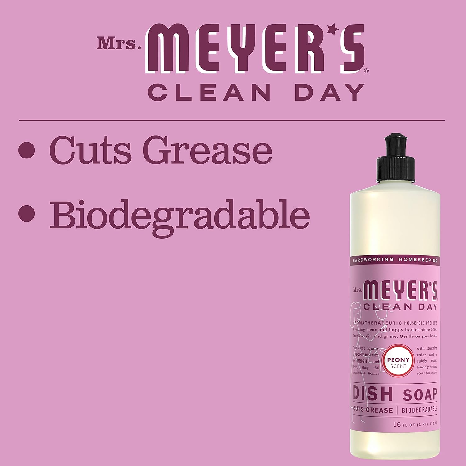 MRS. MEYER'S CLEAN DAY Liquid Dish Soap, Biodegradable Formula, Basil, 16 fl. oz - Pack of 3