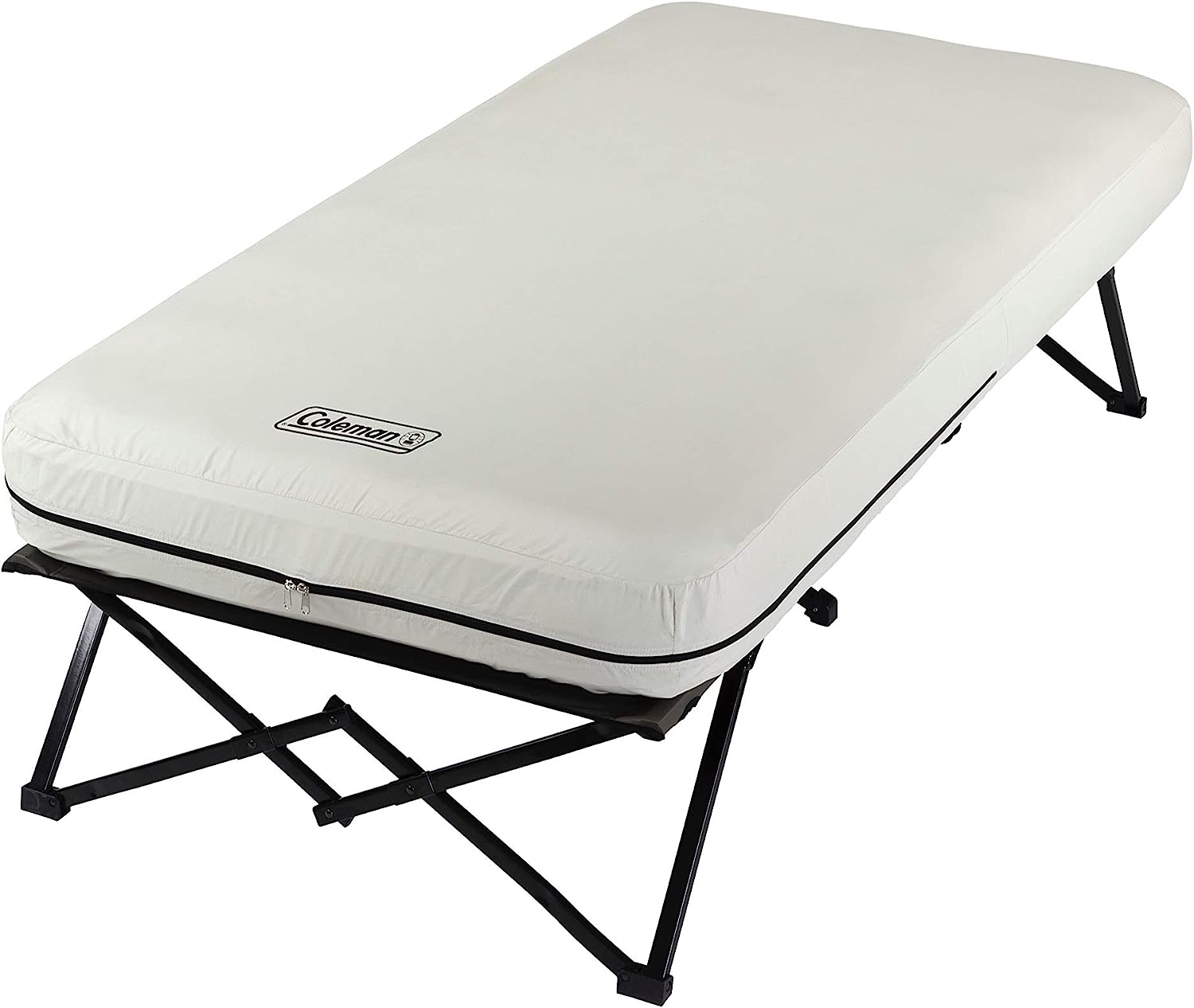Coleman Camping Cot, Air Mattress, and Pump Combo, Folding Camp Cot and Air Bed with Side Table and Battery Operated Pump
