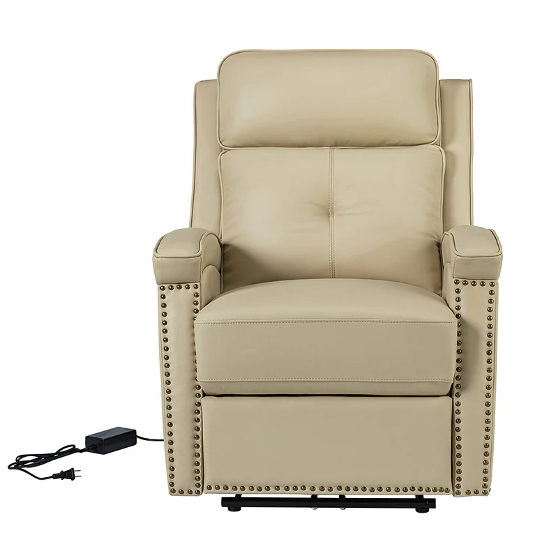 Stefan Genuine Leather Power Recliner with Nailhead Trim