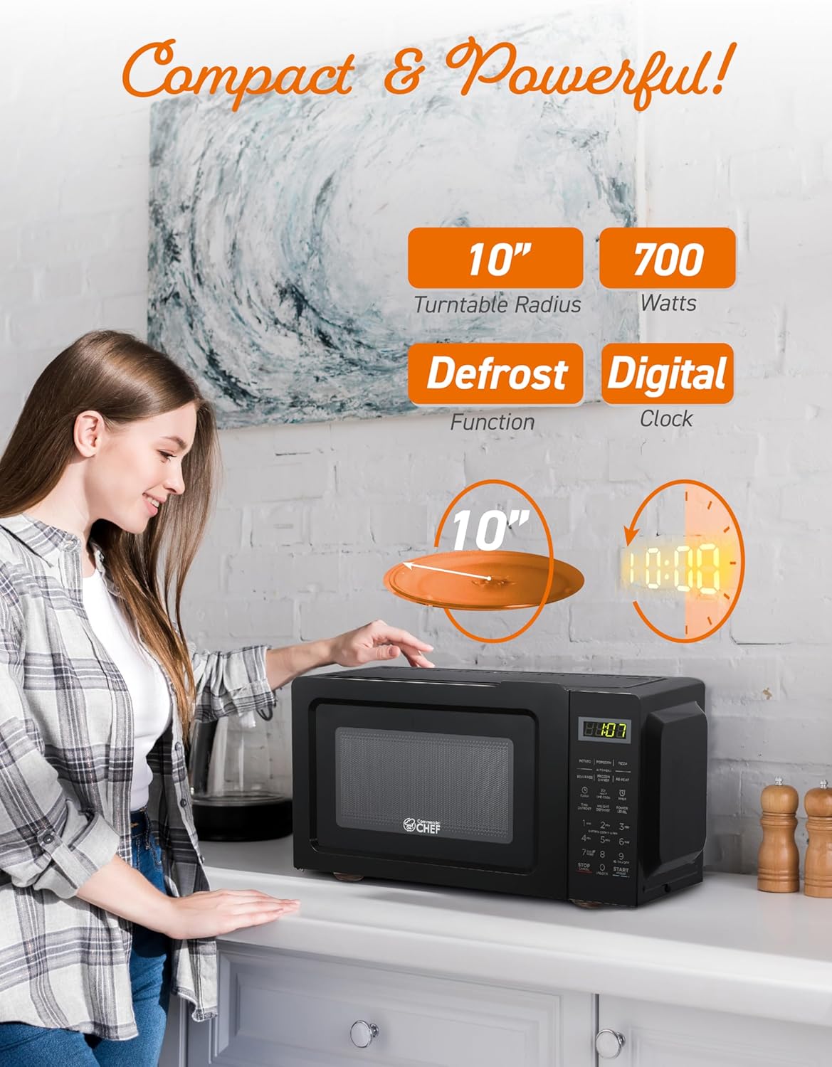 COMMERCIAL CHEF 0.6 Cubic Foot Microwave with 6 Power Levels, Small Microwave with Grip Handle, 700W Countertop Microwave with 30 Minute Timer and Mechanical Dial Controls, White