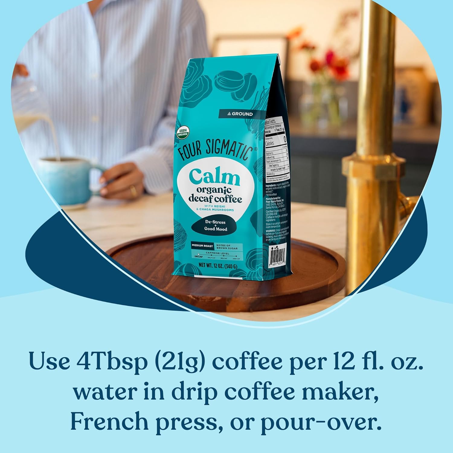 Four Sigmatic Think Mushroom Coffee | Organic Ground Coffee with Lion's Mane Mushroom and Chaga Mushroom | Nootropic Mushroom Coffee for Better Focus and Immune Support | 12oz Bag