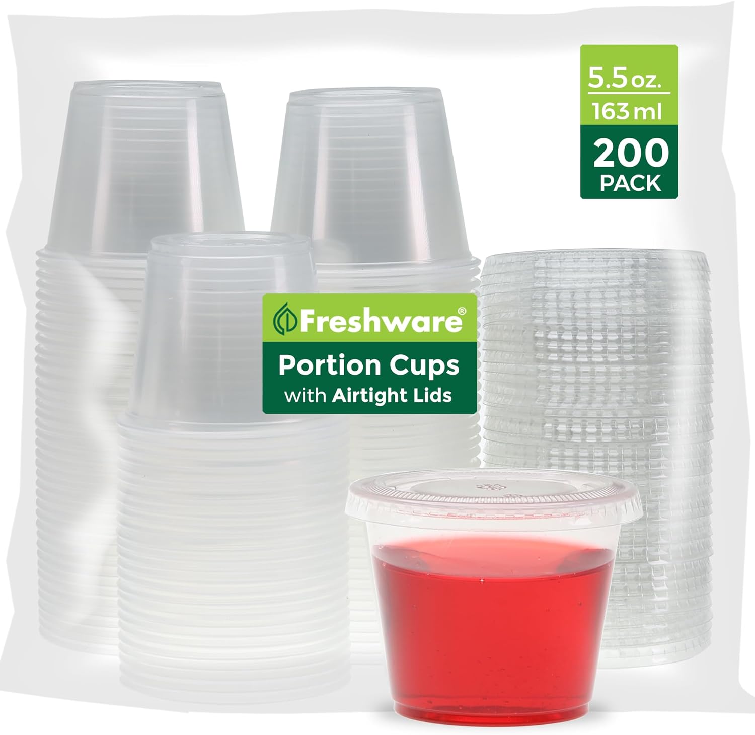 Freshware 200-Piece Polypropylene Portion Cups, Clear | 2 Ounce | 200 Sets | Cups with Lids