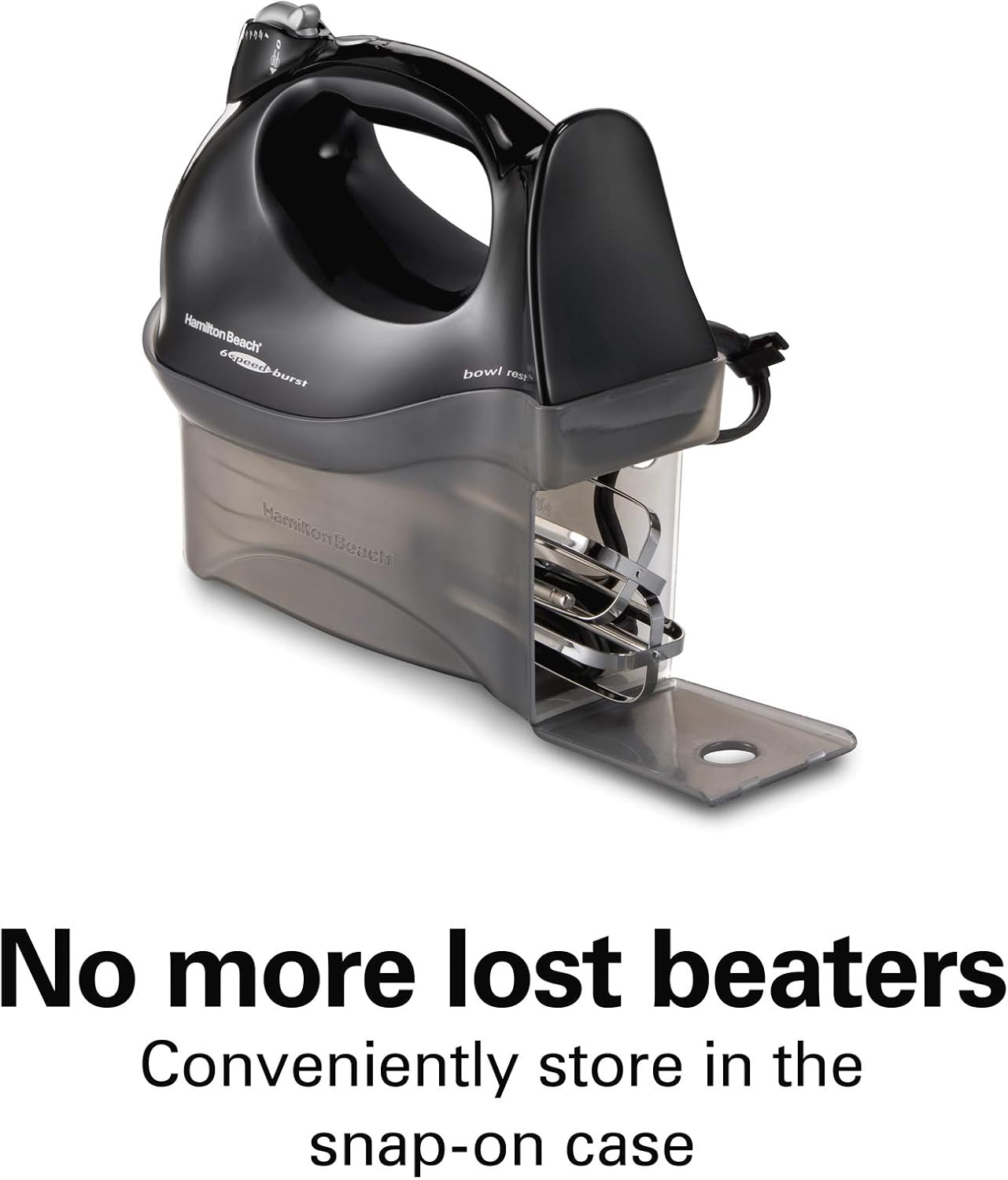 Hamilton Beach Power Deluxe 6-Speed Electric Hand Mixer with Snap-On Storage Case, QuickBurst, Beaters, Whisk, Powerful 250 Watt Motor, Bowl Rest, Black (62692)