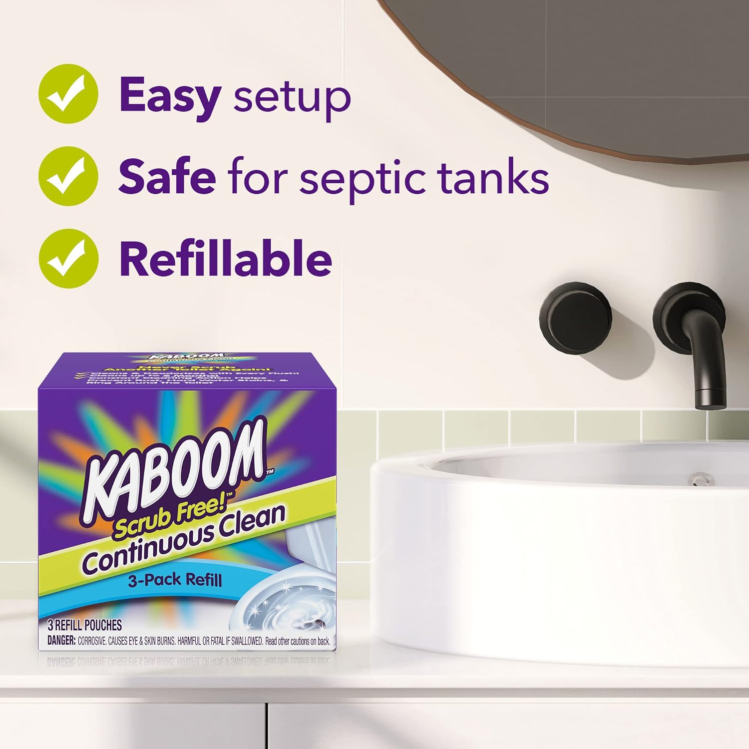 Kaboom Scrub Free! Toilet Bowl Cleaner System with 2 Refills