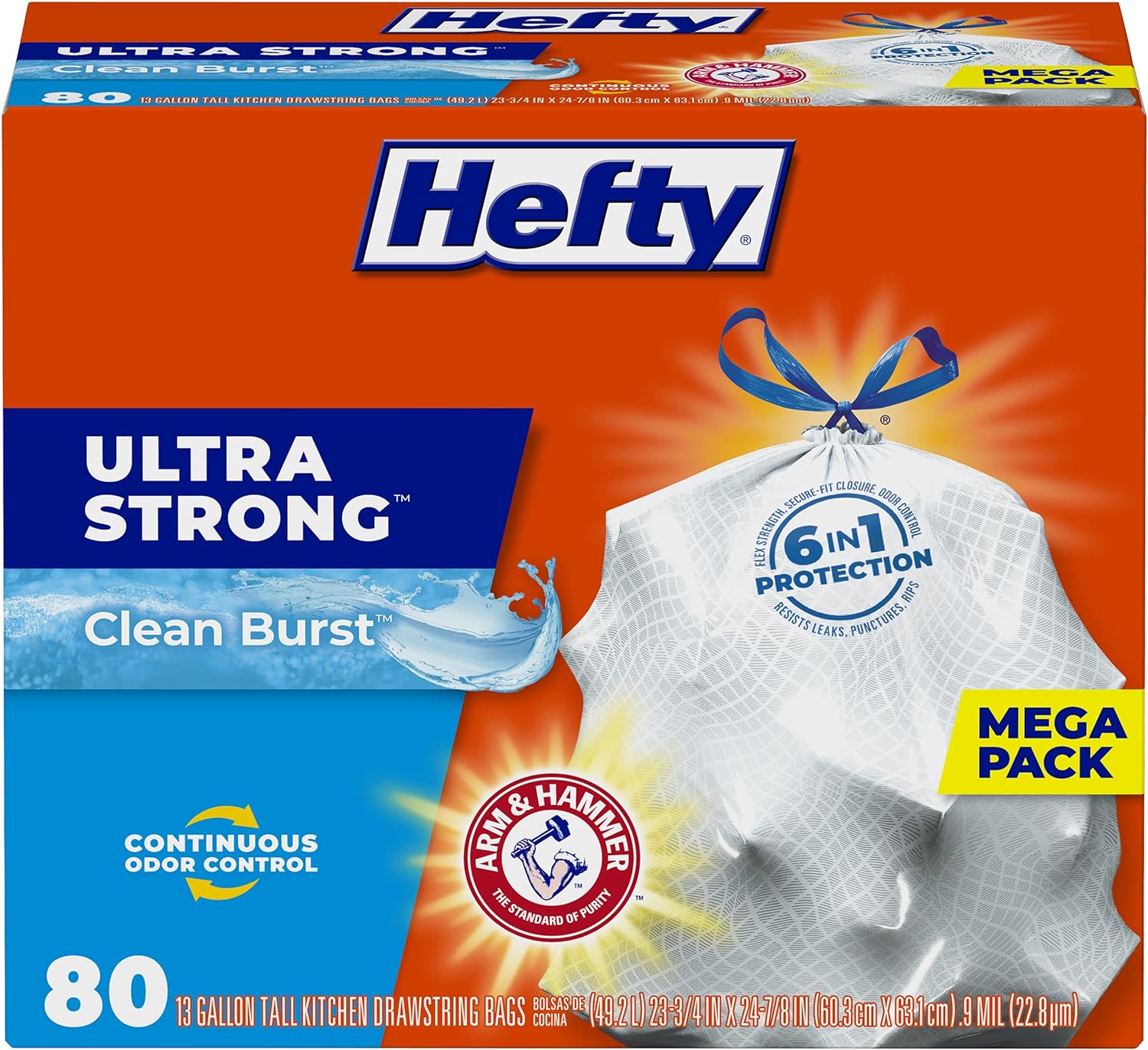 Hefty Ultra Strong Tall Kitchen Trash Bags, Lavender & Sweet Vanilla Scent, 13 Gallon, 80 Count