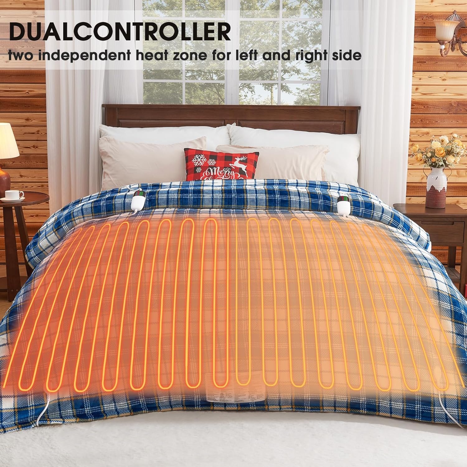 Heated Blanket Electric Throw, 50X60, Heating Throw with 10 Heating Levels/8 Hours Auto Off, Navy Blue Plaid Checkered Sherpa Blanket Warmer for Adults, Washable Blanket Gift for Couch Bed Office, ETL