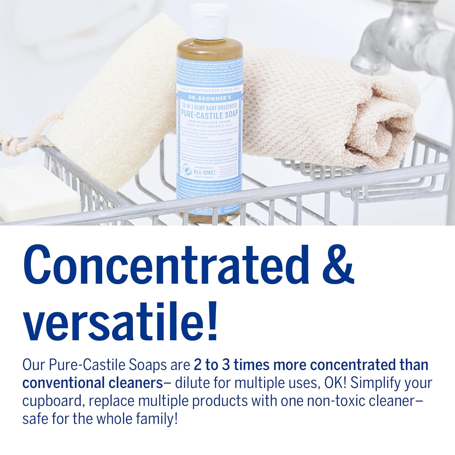 Dr. Bronner's - Pure-Castile Liquid Soap (Baby Unscented, 8 Ounce) - Made with Organic Oils, 18-in-1 Uses: Face, Hair, Laundry, Dishes, For Sensitive Skin, Babies, No Added Fragrance, Vegan, Non-GMO