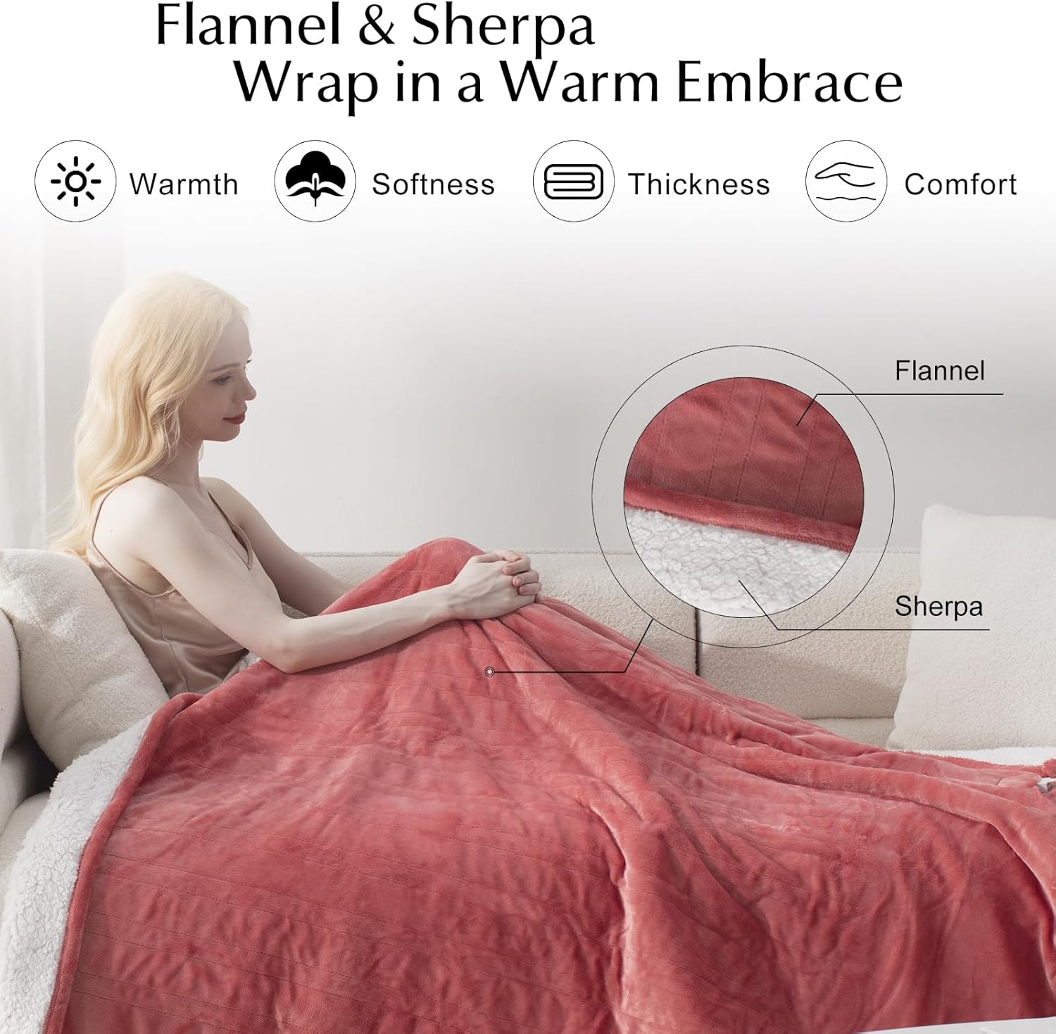 Heated Blanket Throw Size, Soft and Cozy Electric Heating Blanket for Bed, Automatic Safety System 6 Heating Levels & 4 Hours Auto-Off, 50